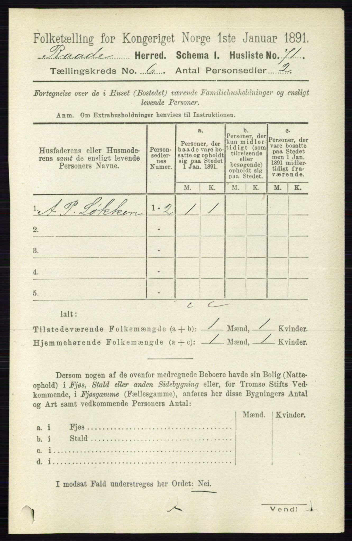 RA, 1891 census for 0135 Råde, 1891, p. 3151