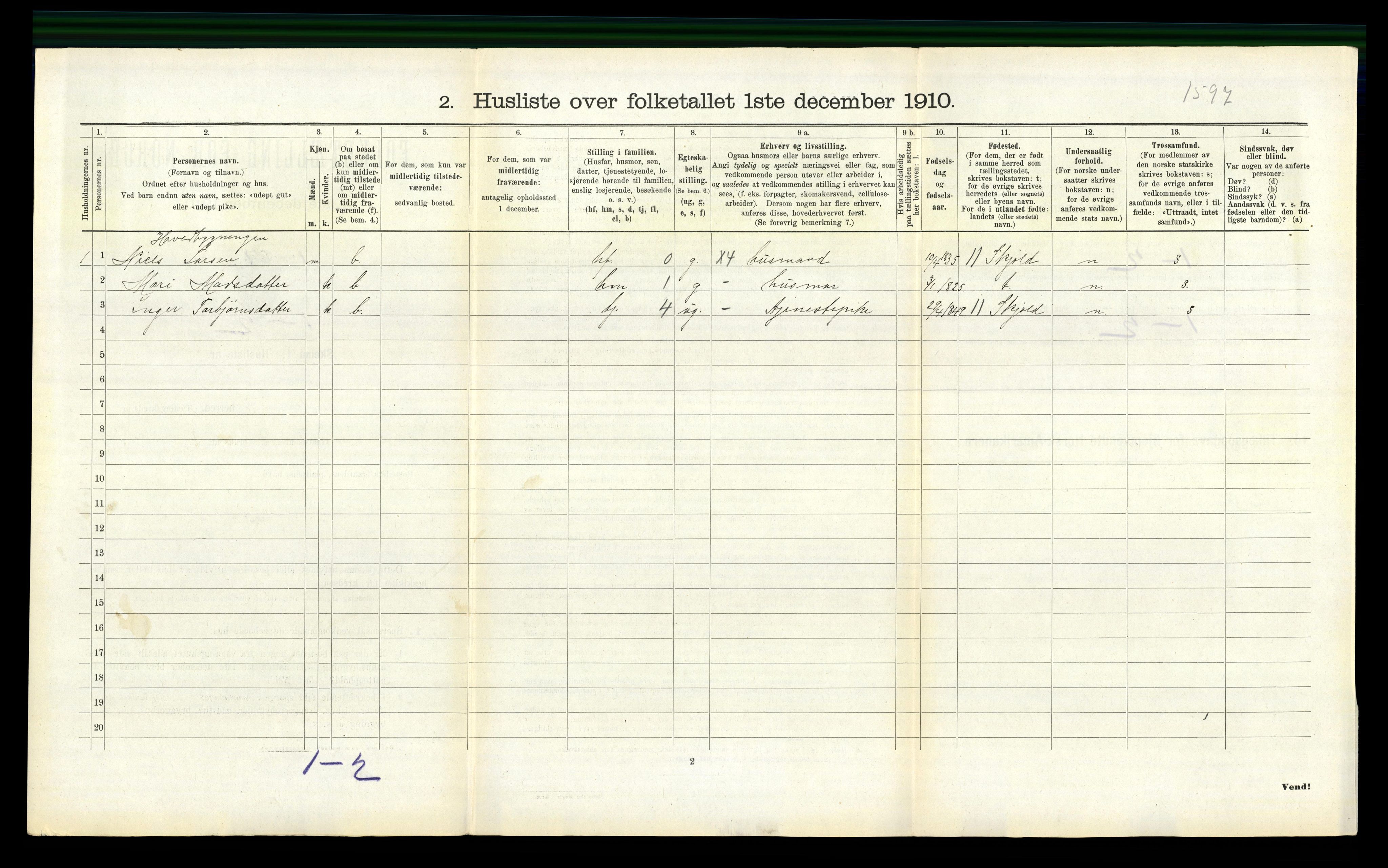 RA, 1910 census for Vats, 1910, p. 225