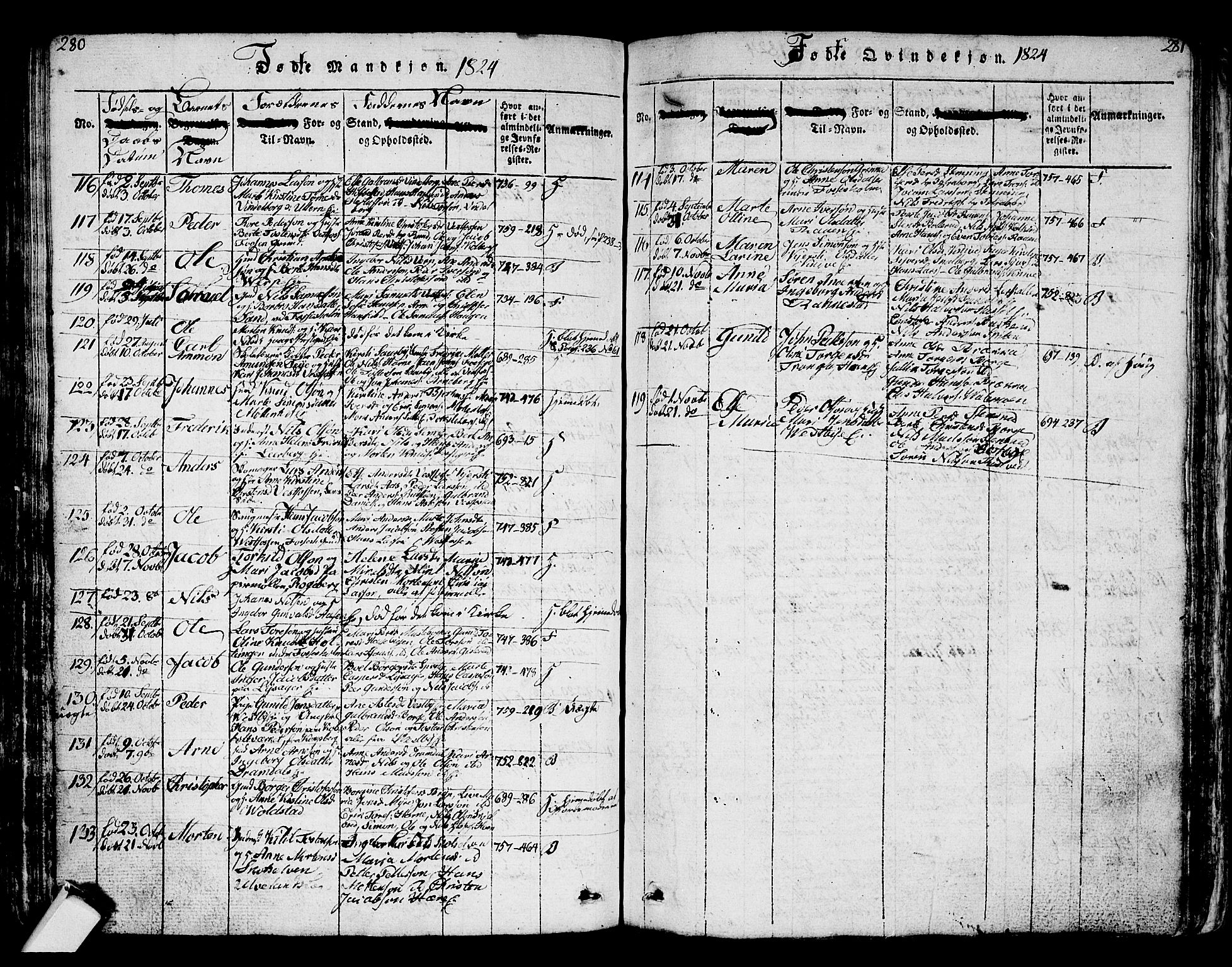 Eiker kirkebøker, AV/SAKO-A-4/G/Ga/L0001: Parish register (copy) no. I 1, 1814-1832, p. 280-281