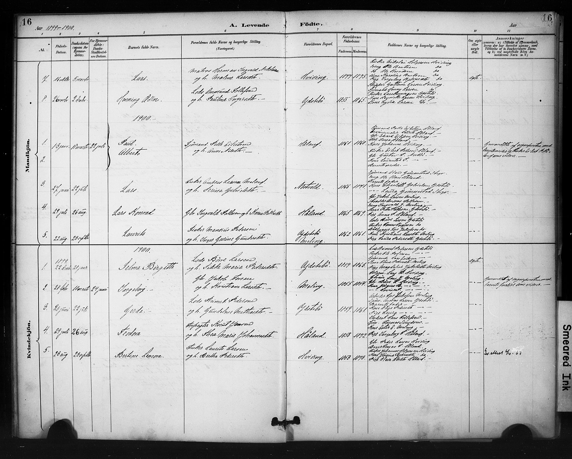 Rennesøy sokneprestkontor, SAST/A -101827/H/Ha/Haa/L0013: Parish register (official) no. A 12, 1888-1916, p. 16