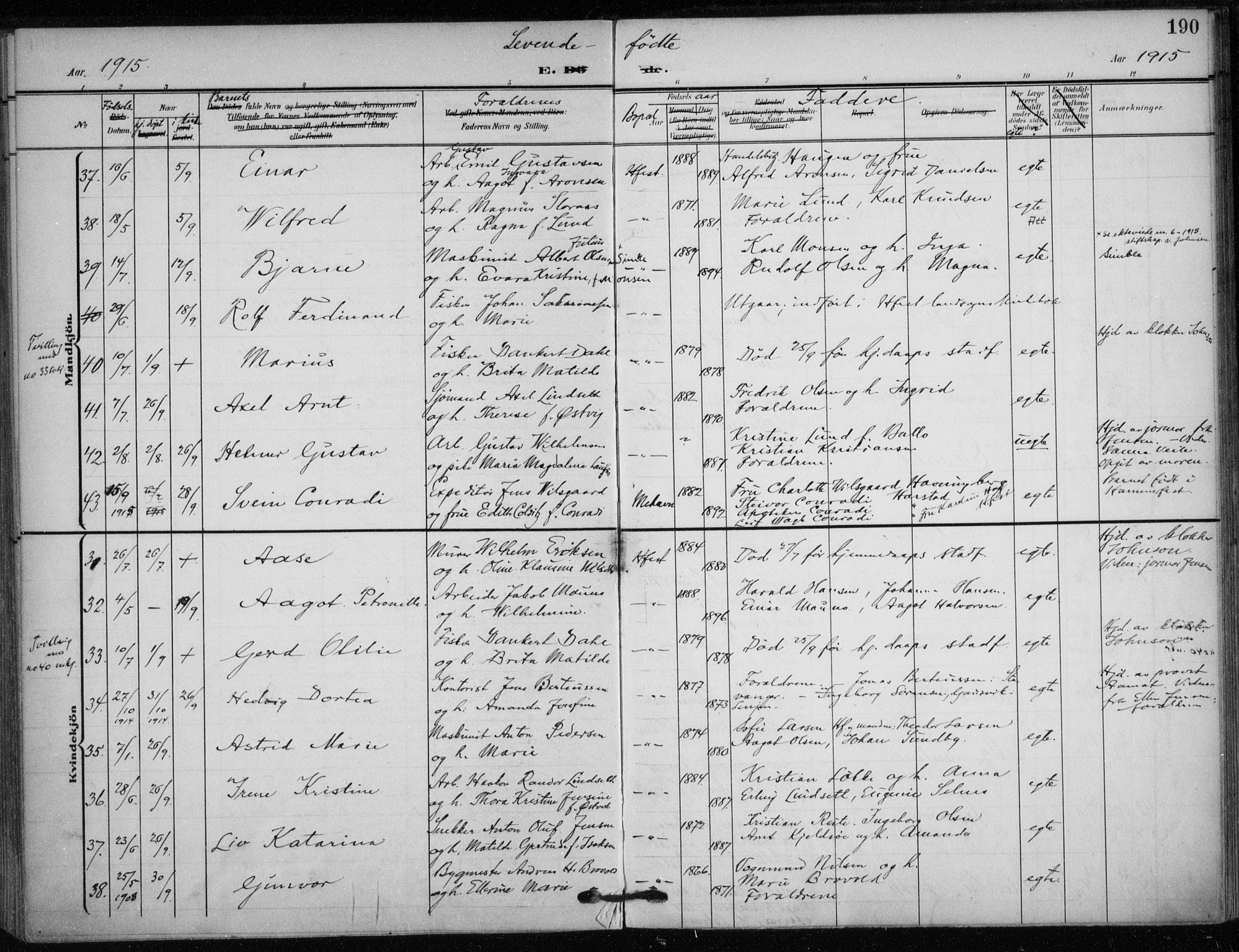 Hammerfest sokneprestkontor, AV/SATØ-S-1347/H/Ha/L0014.kirke: Parish register (official) no. 14, 1906-1916, p. 190