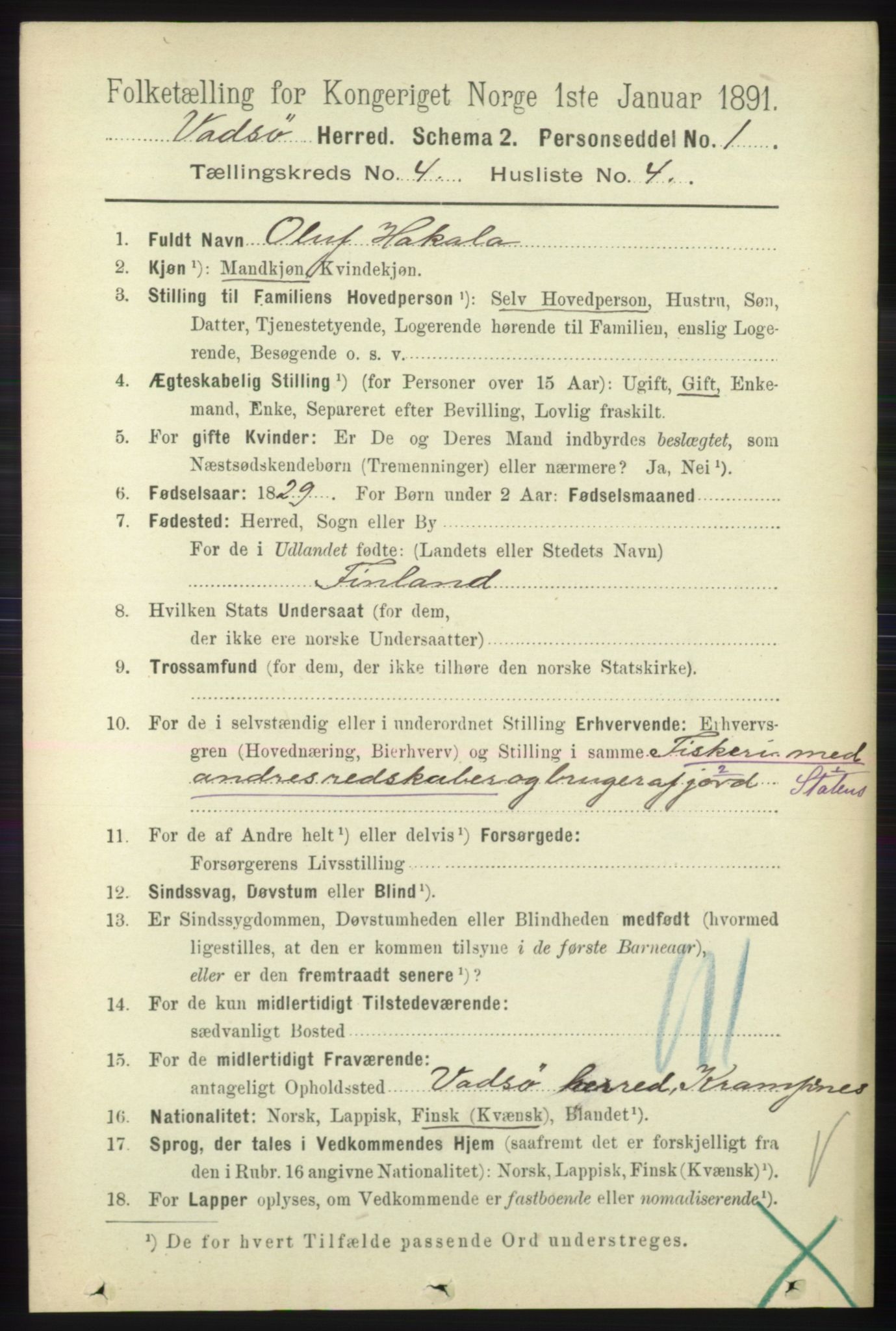 RA, 1891 census for 2029 Vadsø, 1891, p. 1223