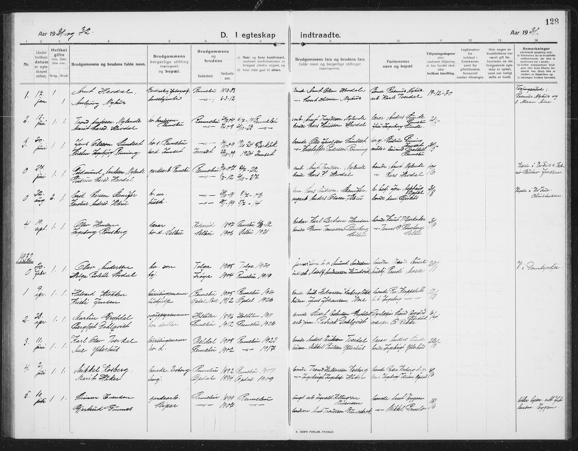 Ministerialprotokoller, klokkerbøker og fødselsregistre - Sør-Trøndelag, SAT/A-1456/675/L0888: Parish register (copy) no. 675C01, 1913-1935, p. 128