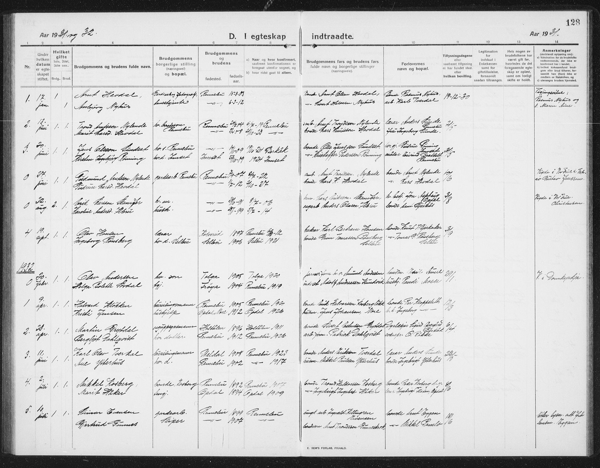 Ministerialprotokoller, klokkerbøker og fødselsregistre - Sør-Trøndelag, AV/SAT-A-1456/675/L0888: Parish register (copy) no. 675C01, 1913-1935, p. 128