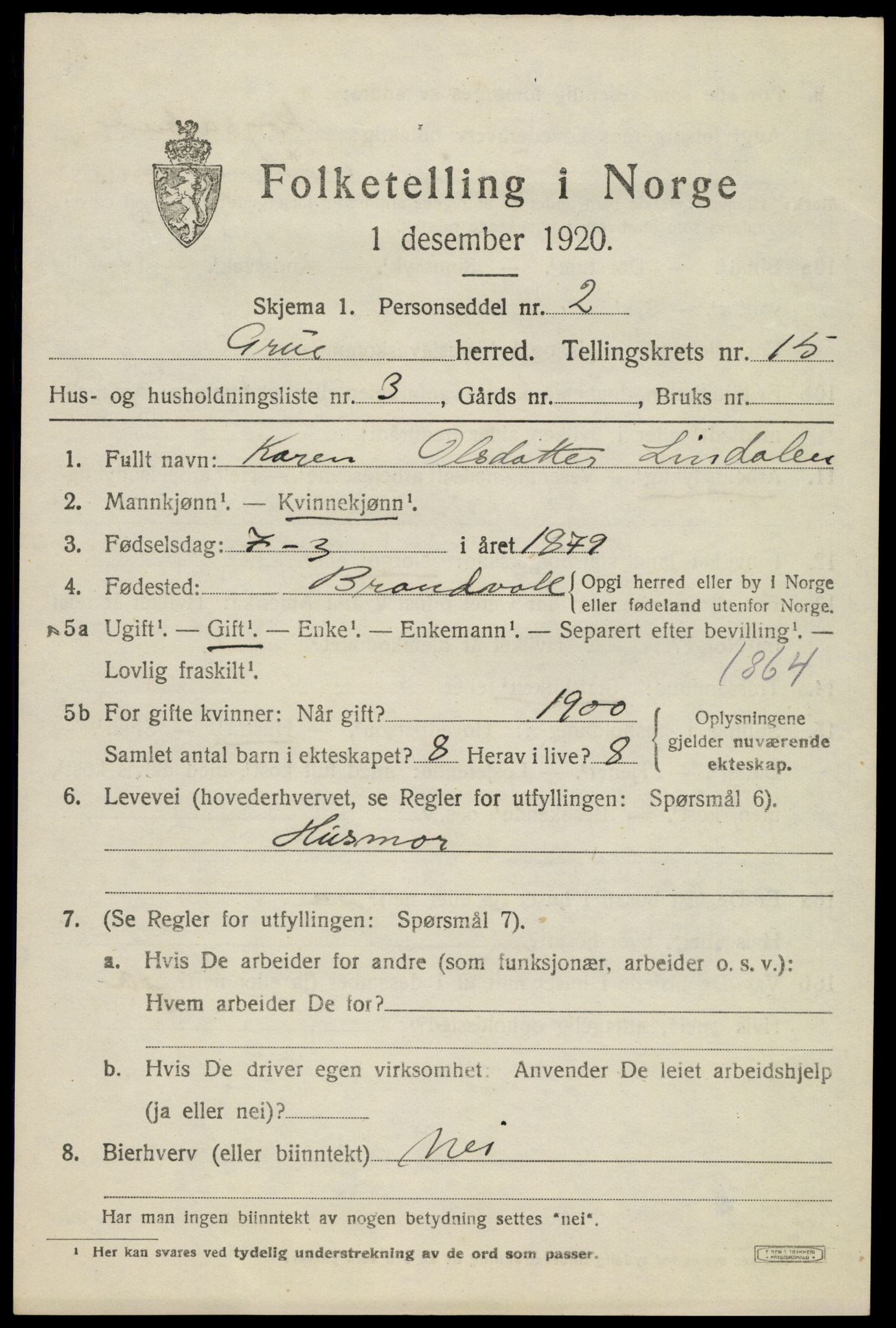 SAH, 1920 census for Grue, 1920, p. 13293