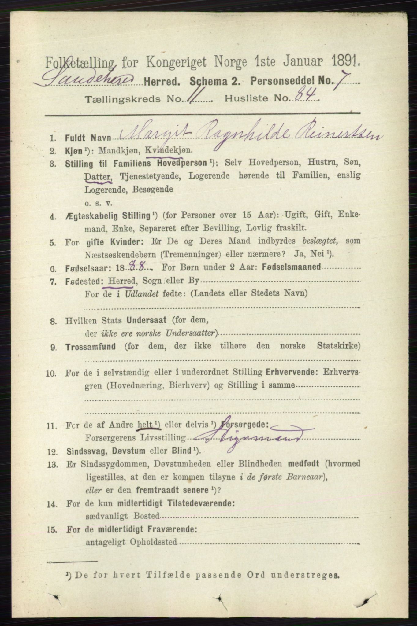 RA, 1891 census for 0724 Sandeherred, 1891, p. 7145