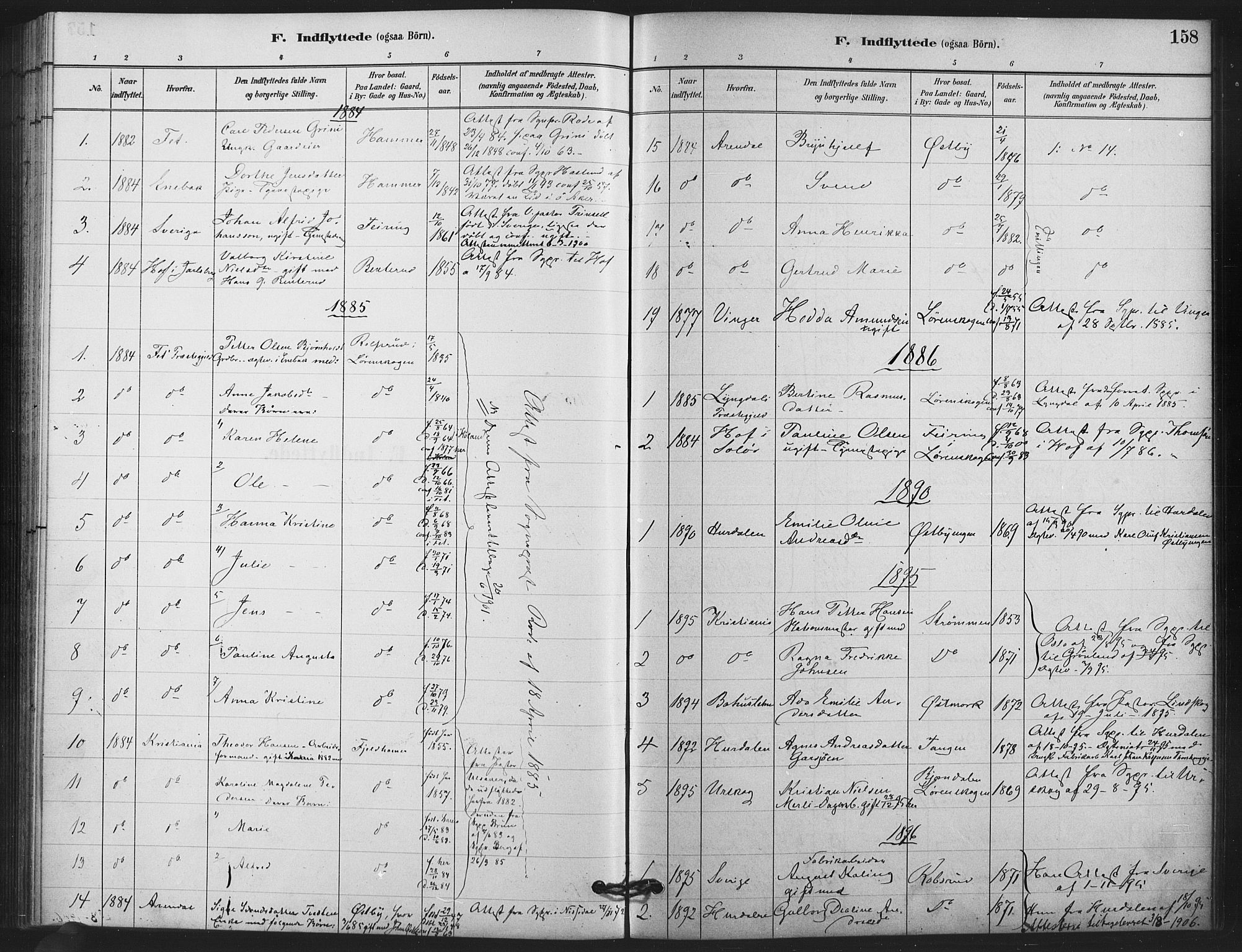 Skedsmo prestekontor Kirkebøker, AV/SAO-A-10033a/F/Fb/L0001: Parish register (official) no. II 1, 1883-1901, p. 158