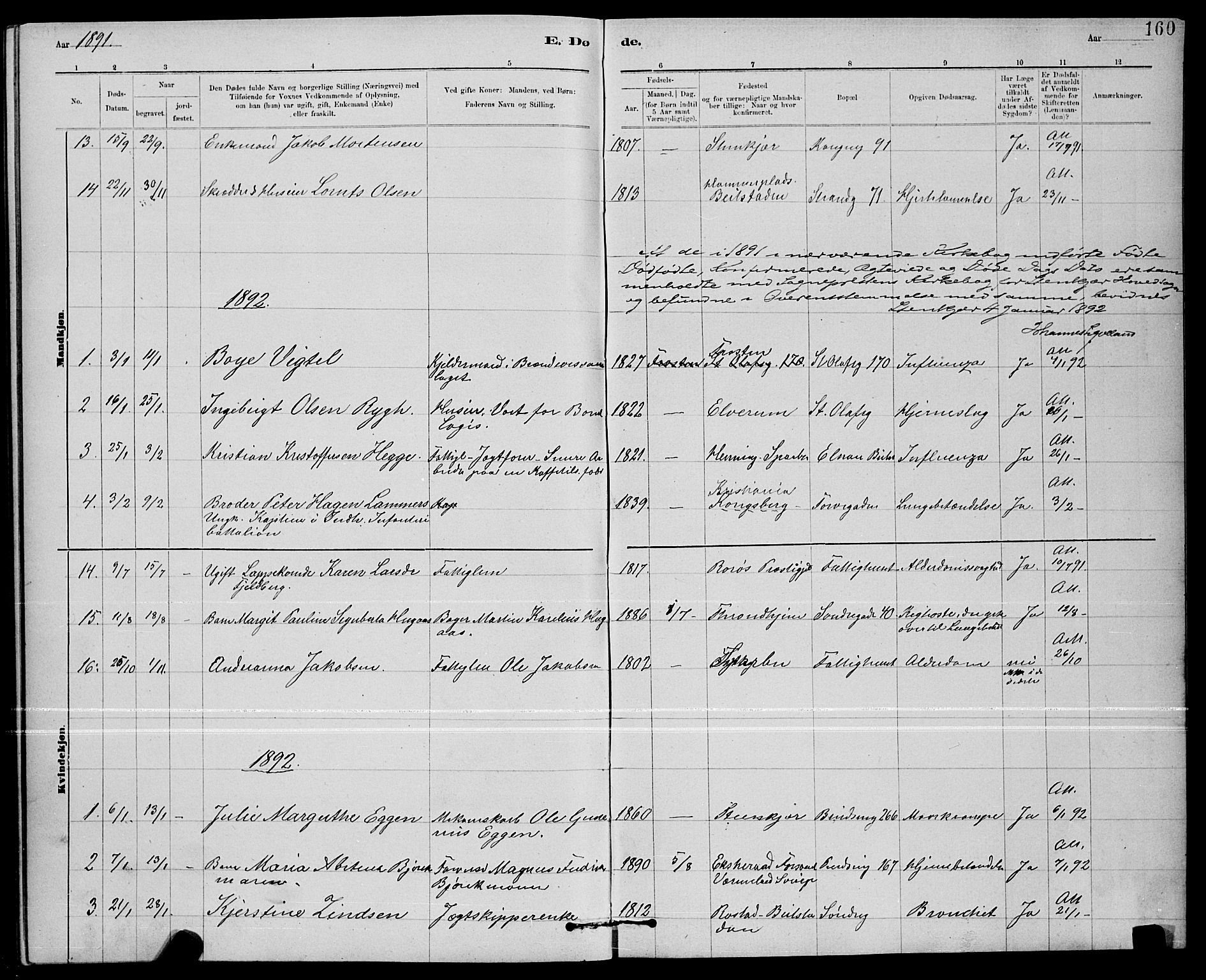Ministerialprotokoller, klokkerbøker og fødselsregistre - Nord-Trøndelag, SAT/A-1458/739/L0374: Parish register (copy) no. 739C02, 1883-1898, p. 160