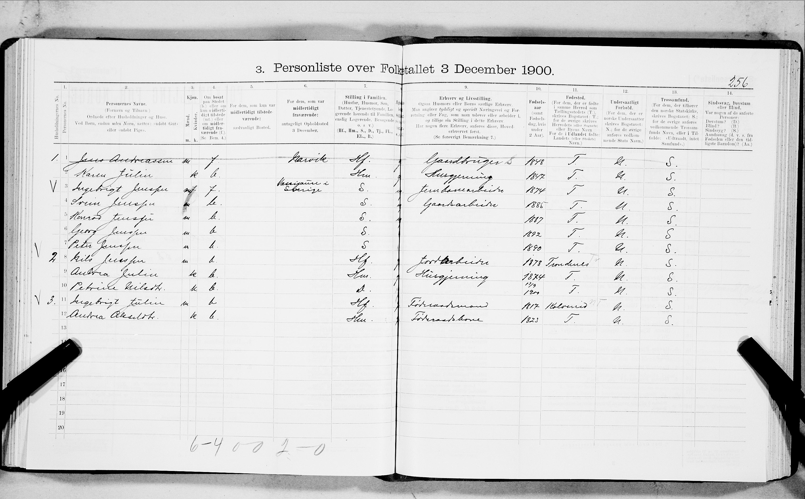 SAT, 1900 census for Ankenes, 1900, p. 1425