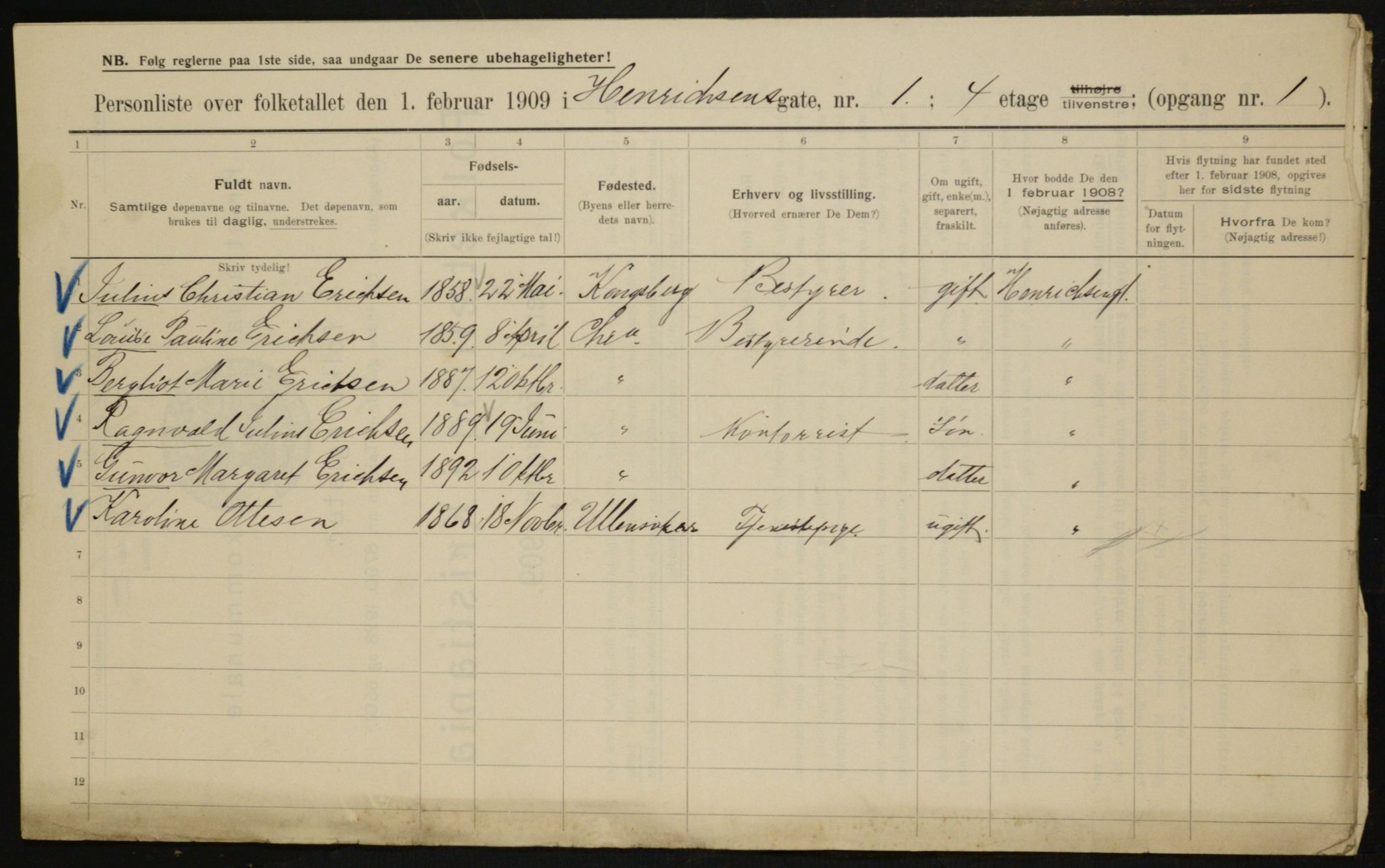 OBA, Municipal Census 1909 for Kristiania, 1909, p. 34916