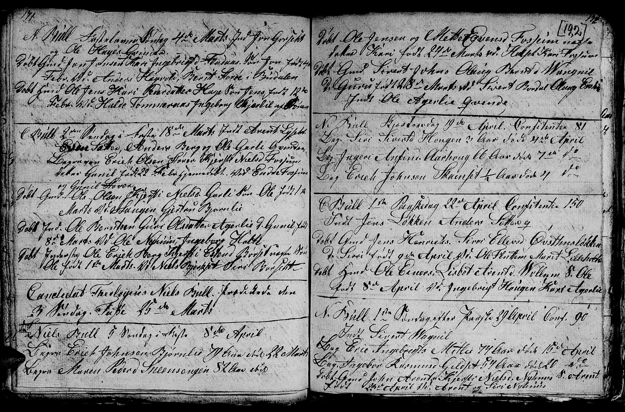 Ministerialprotokoller, klokkerbøker og fødselsregistre - Sør-Trøndelag, SAT/A-1456/689/L1042: Parish register (copy) no. 689C01, 1812-1841, p. 191-192