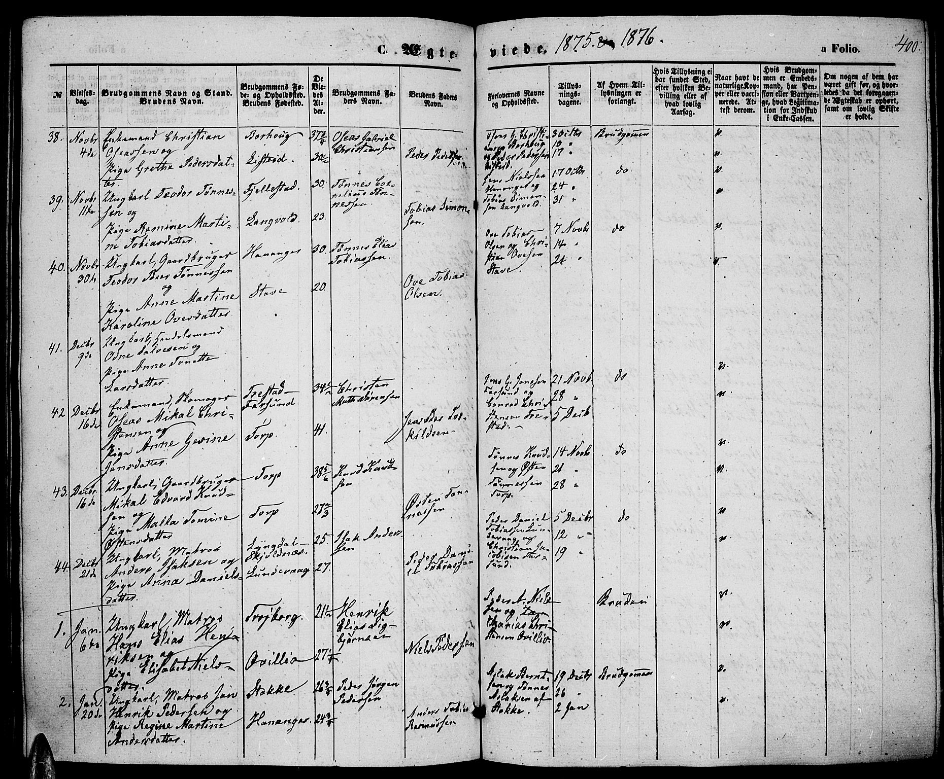 Lista sokneprestkontor, SAK/1111-0027/F/Fb/L0003: Parish register (copy) no. B 3, 1862-1877, p. 400
