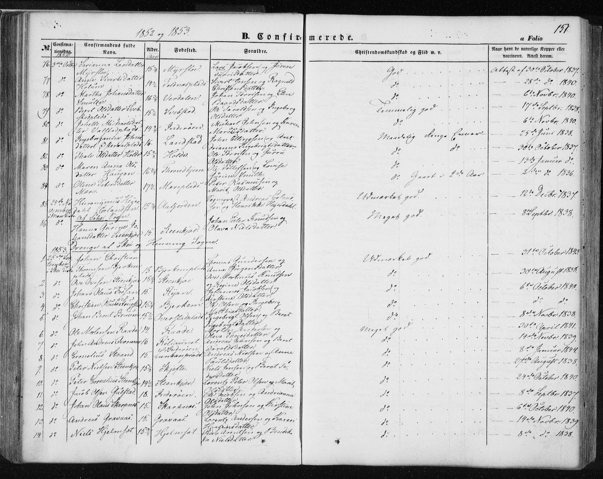 Ministerialprotokoller, klokkerbøker og fødselsregistre - Nord-Trøndelag, AV/SAT-A-1458/735/L0342: Parish register (official) no. 735A07 /1, 1849-1862, p. 151