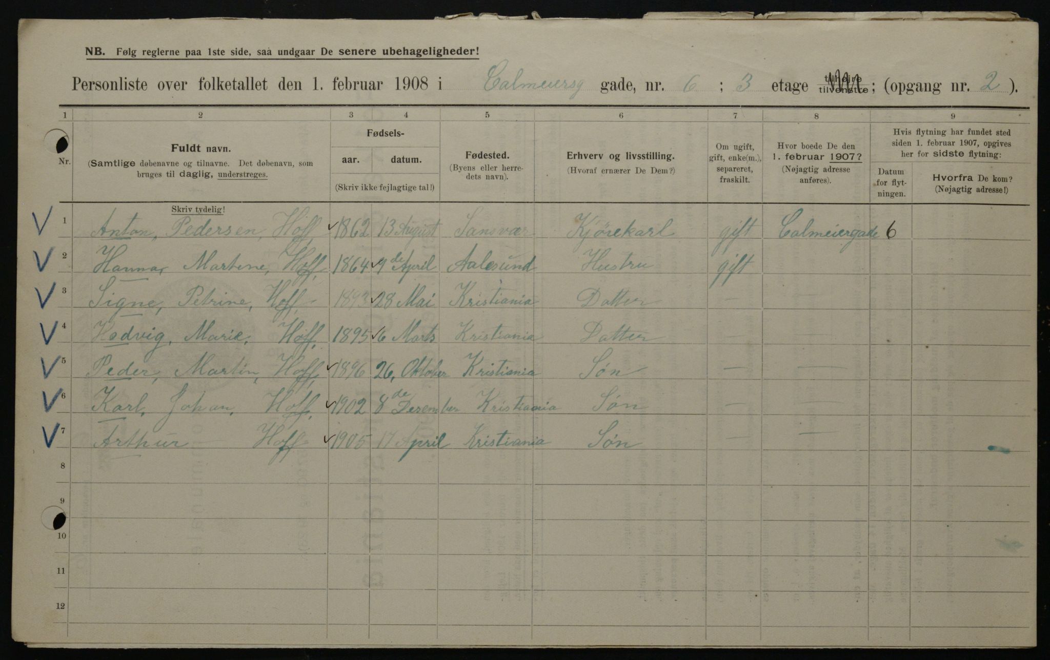 OBA, Municipal Census 1908 for Kristiania, 1908, p. 10705