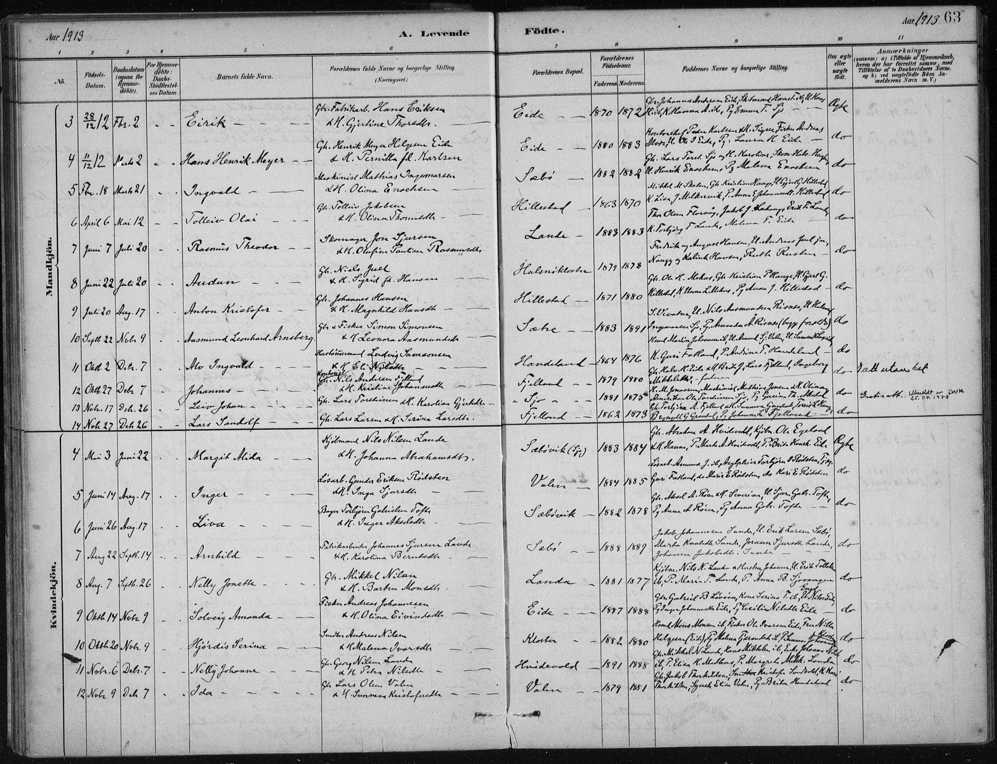 Fjelberg sokneprestembete, SAB/A-75201/H/Haa: Parish register (official) no. C  1, 1879-1918, p. 63