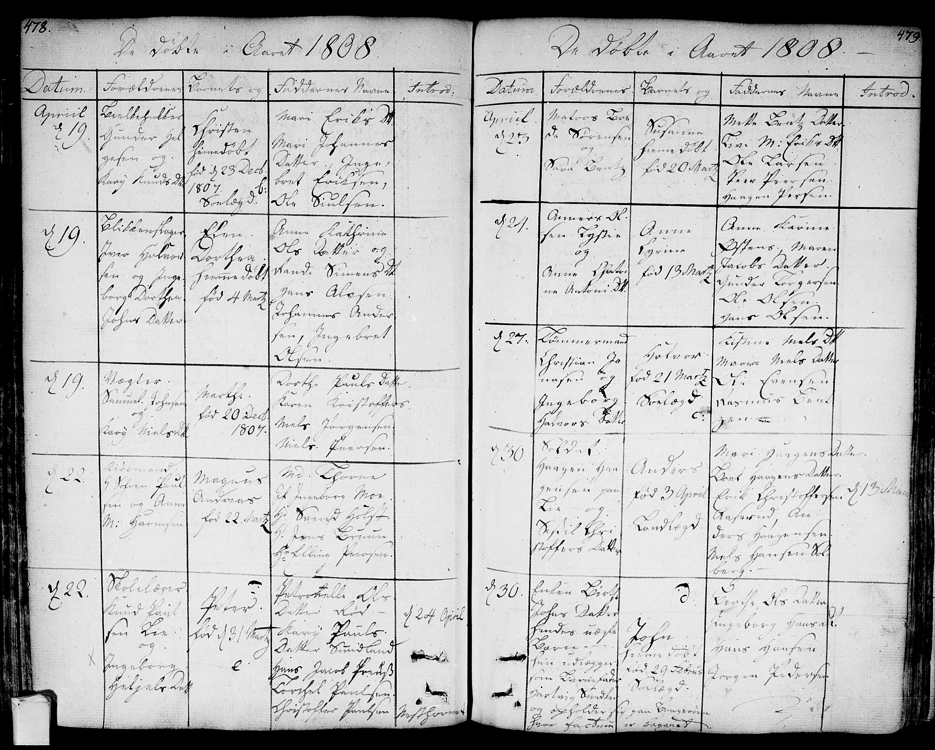 Bragernes kirkebøker, SAKO/A-6/F/Fa/L0006a: Parish register (official) no. I 6, 1782-1814, p. 478-479
