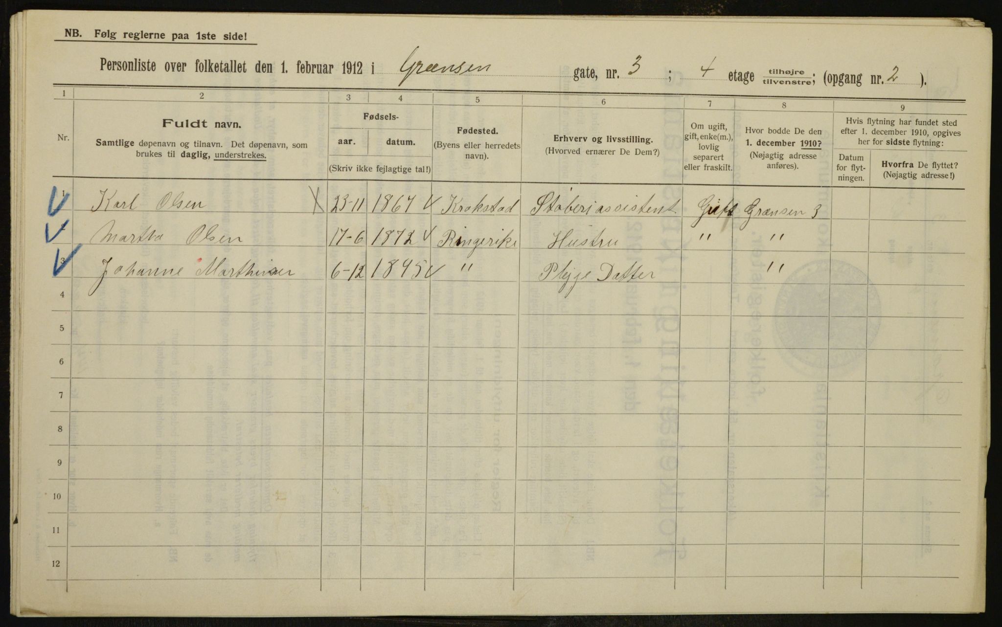 OBA, Municipal Census 1912 for Kristiania, 1912, p. 29539