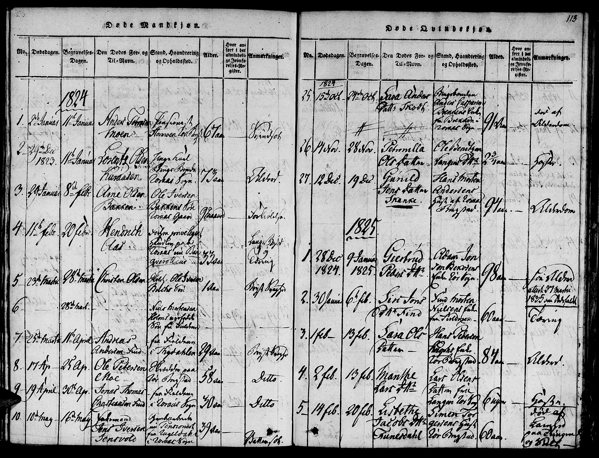 Ministerialprotokoller, klokkerbøker og fødselsregistre - Sør-Trøndelag, SAT/A-1456/681/L0929: Parish register (official) no. 681A07, 1817-1828, p. 113