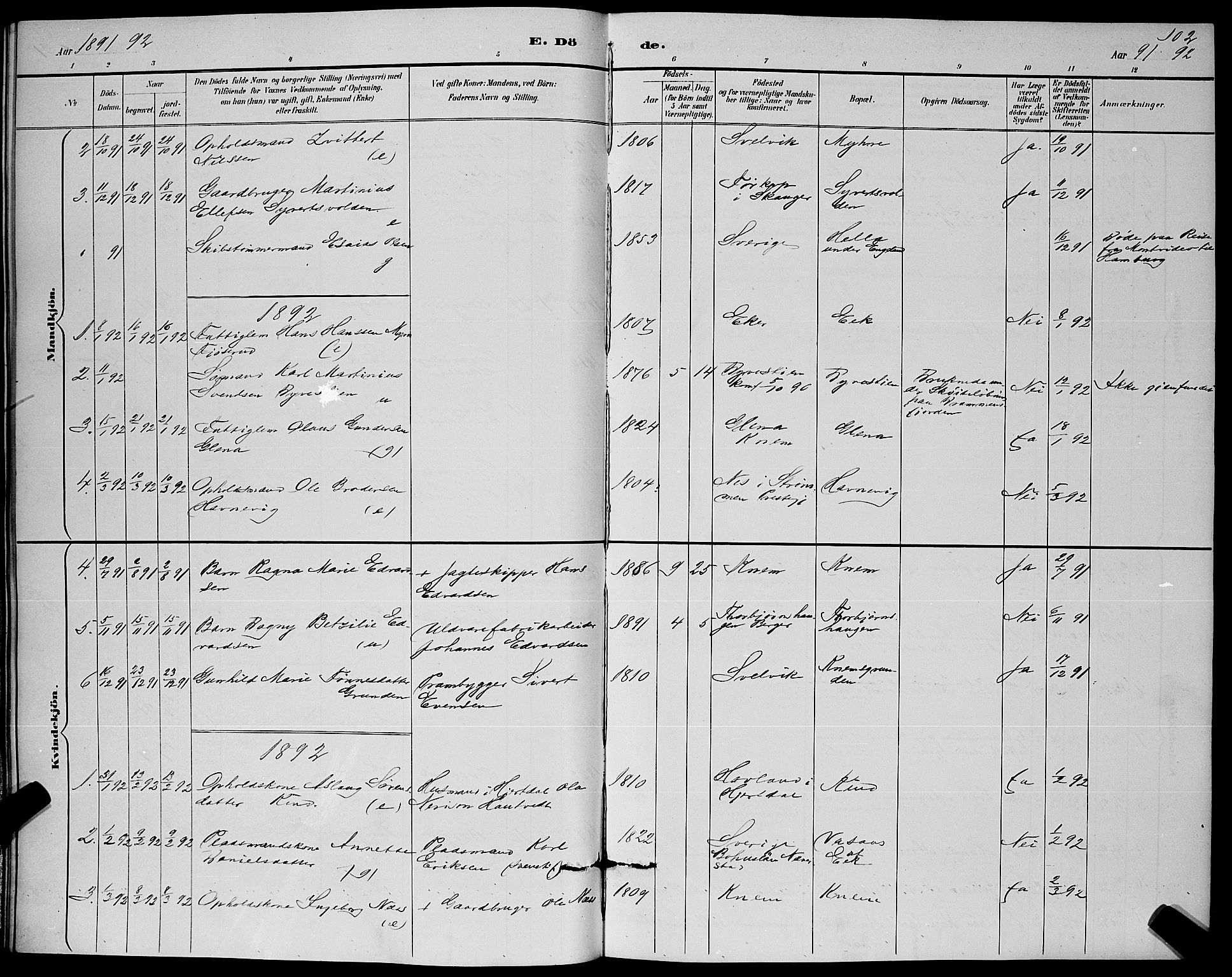 Strømm kirkebøker, SAKO/A-322/G/Ga/L0003: Parish register (copy) no. I 3, 1889-1896, p. 102