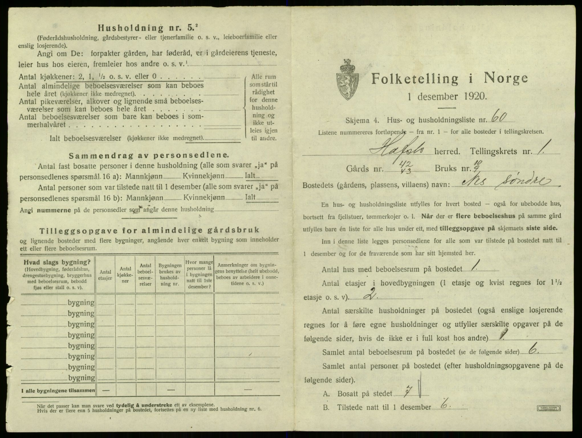 SAB, 1920 census for Hafslo, 1920, p. 154