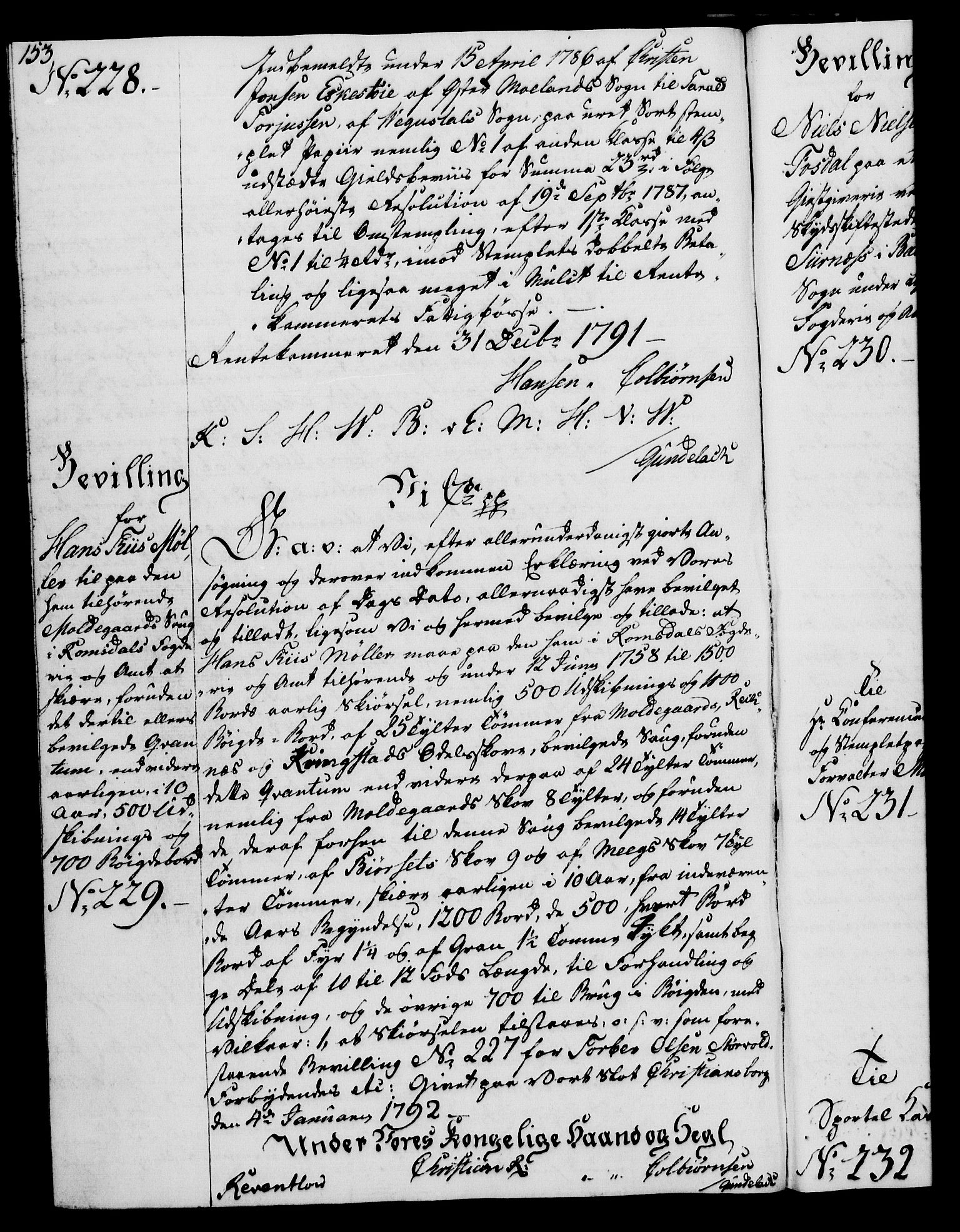 Rentekammeret, Kammerkanselliet, RA/EA-3111/G/Gg/Gga/L0015: Norsk ekspedisjonsprotokoll med register (merket RK 53.15), 1790-1791, p. 153
