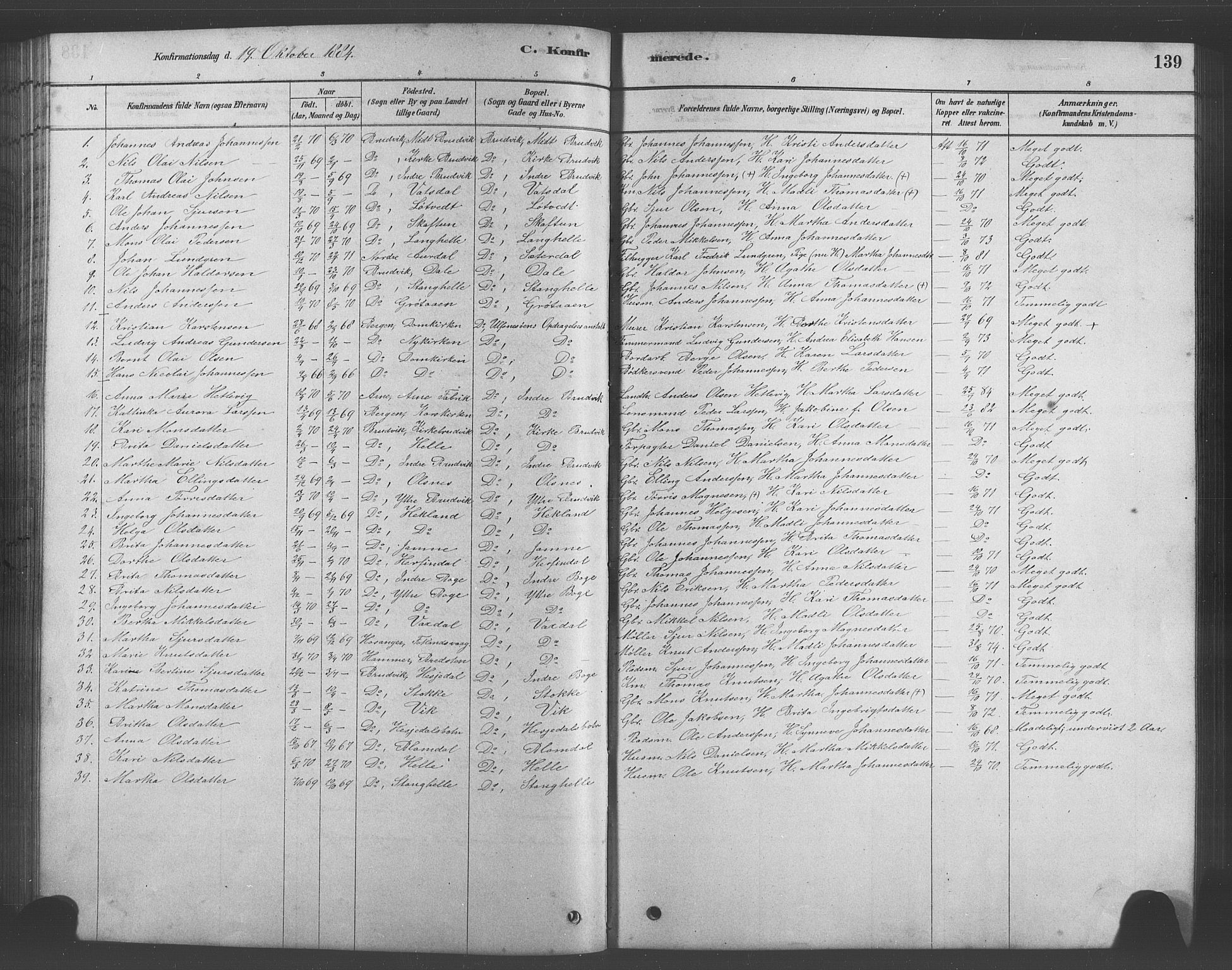Bruvik Sokneprestembete, SAB/A-74701/H/Hab: Parish register (copy) no. A 1, 1878-1907, p. 139
