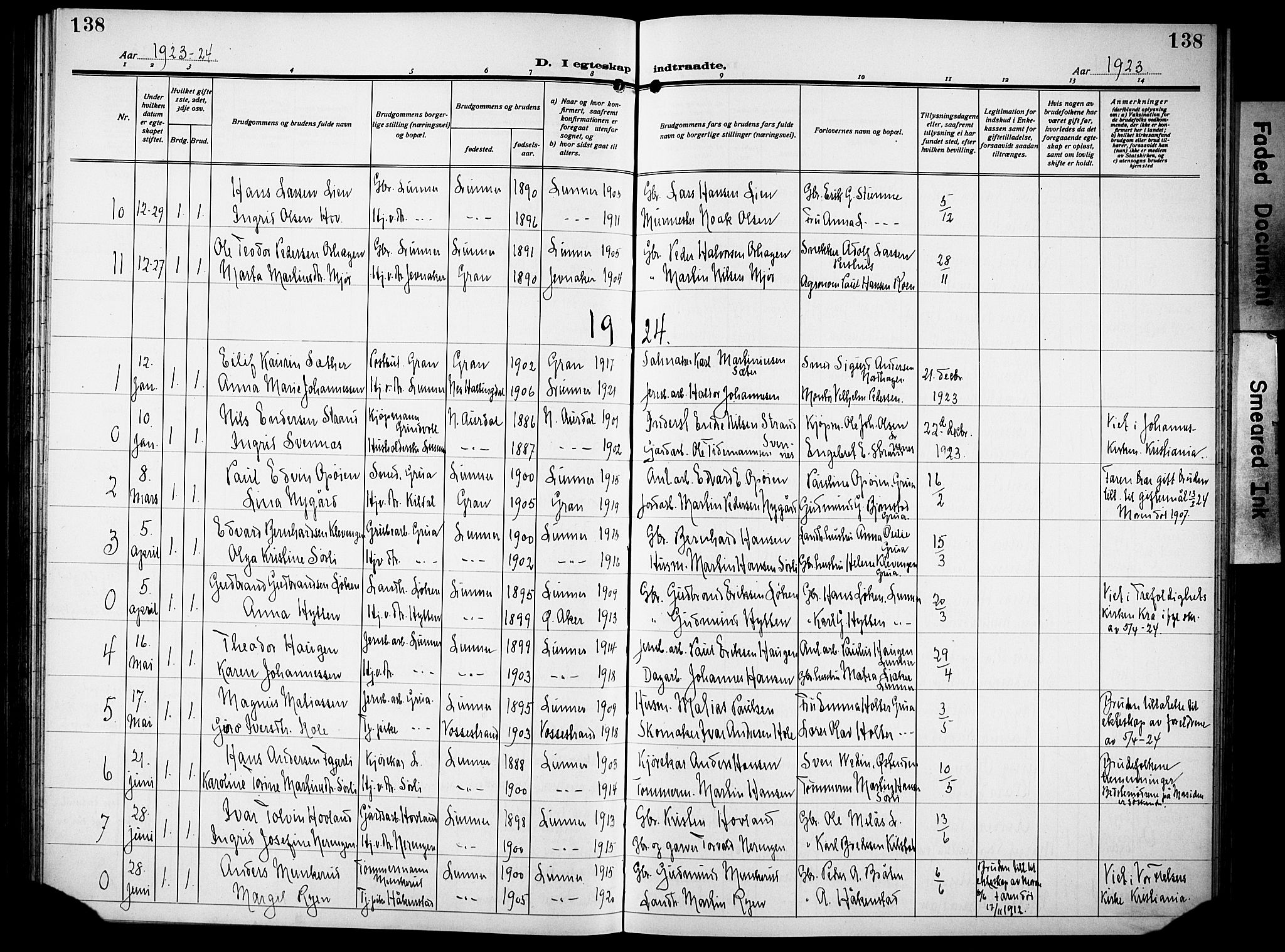 Lunner prestekontor, SAH/PREST-118/H/Ha/Hab/L0002: Parish register (copy) no. 2, 1923-1933, p. 138
