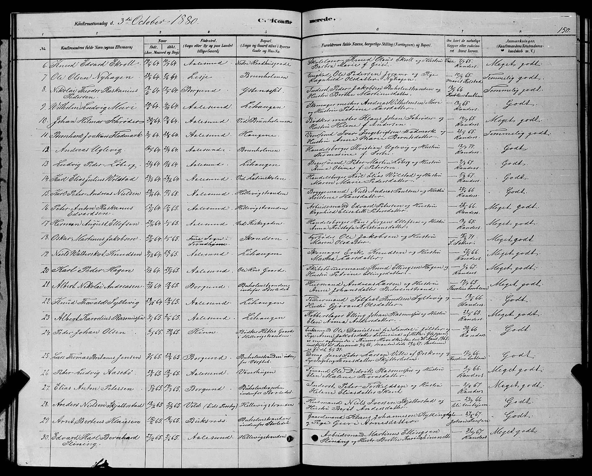 Ministerialprotokoller, klokkerbøker og fødselsregistre - Møre og Romsdal, AV/SAT-A-1454/529/L0466: Parish register (copy) no. 529C03, 1878-1888, p. 150