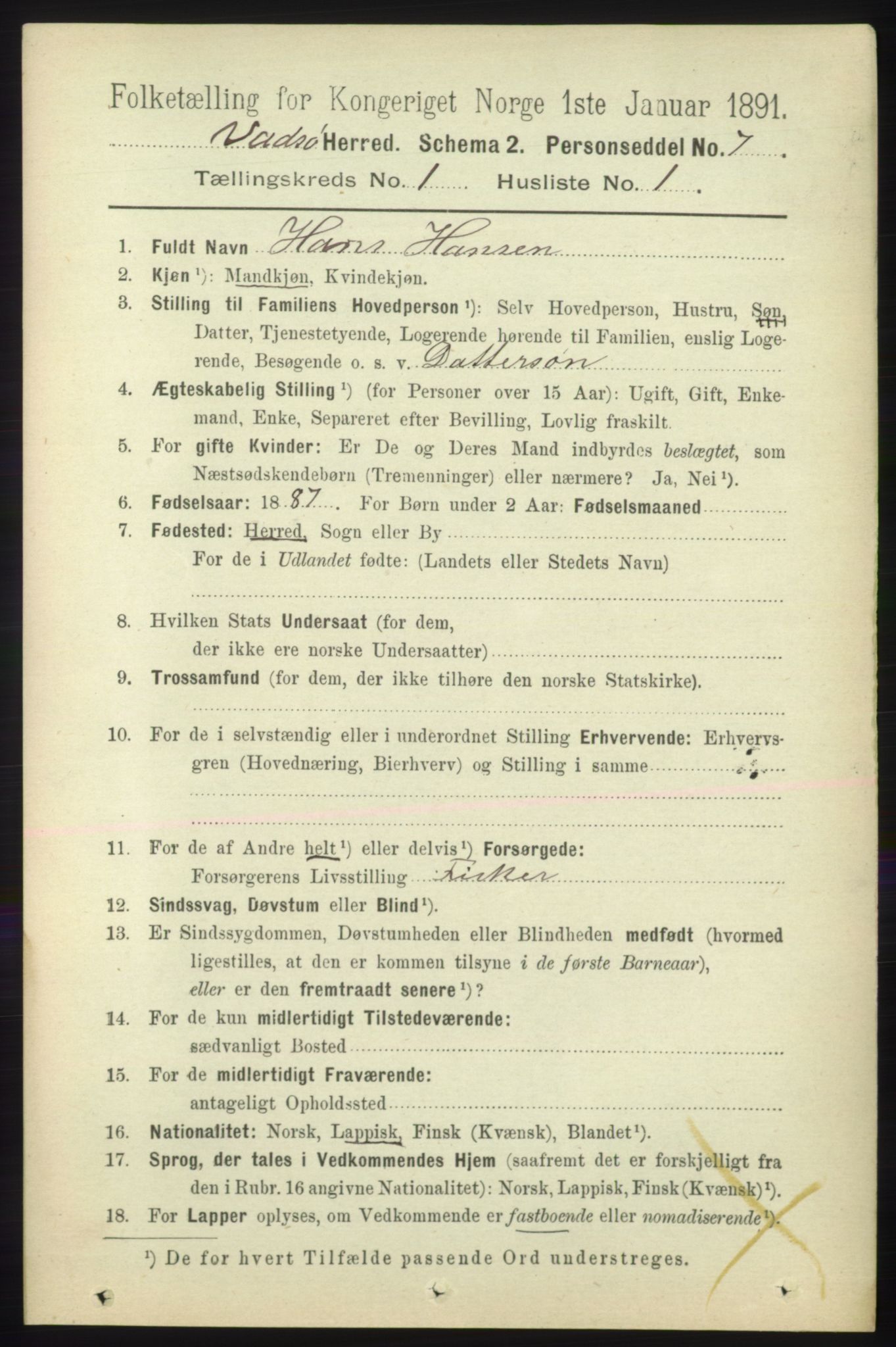 RA, 1891 census for 2029 Vadsø, 1891, p. 80