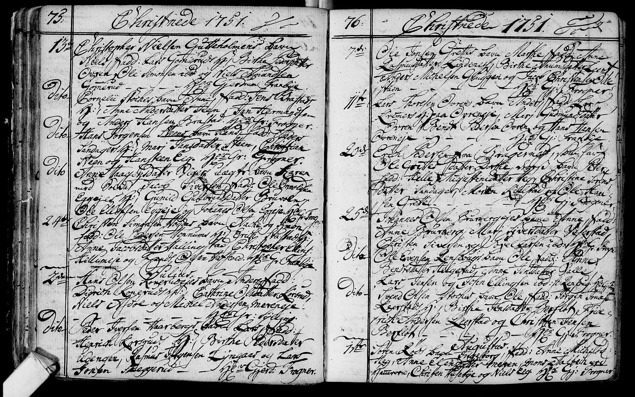 Lier kirkebøker, AV/SAKO-A-230/F/Fa/L0004: Parish register (official) no. I 4, 1749-1764, p. 75-76