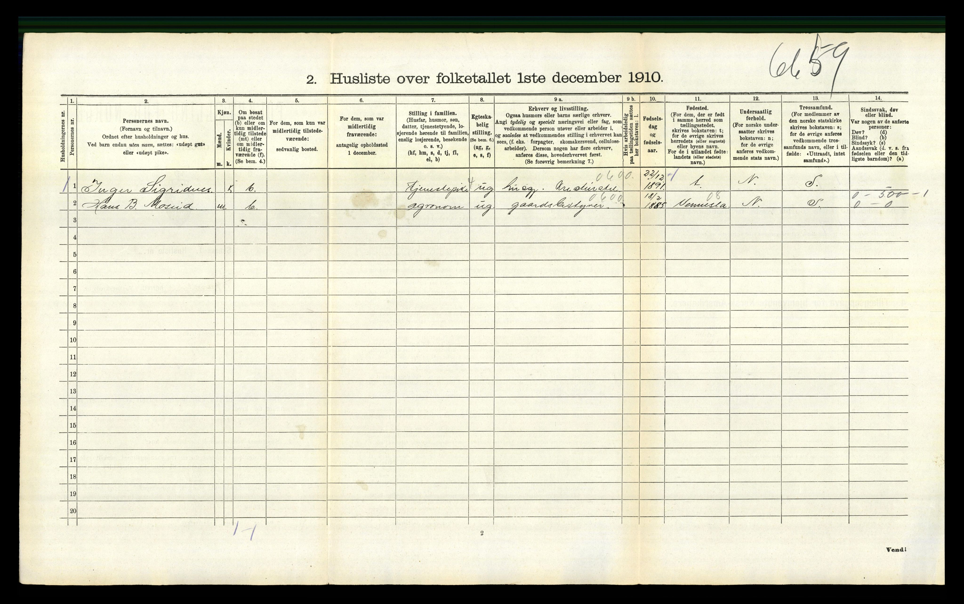 RA, 1910 census for Åmli, 1910, p. 490