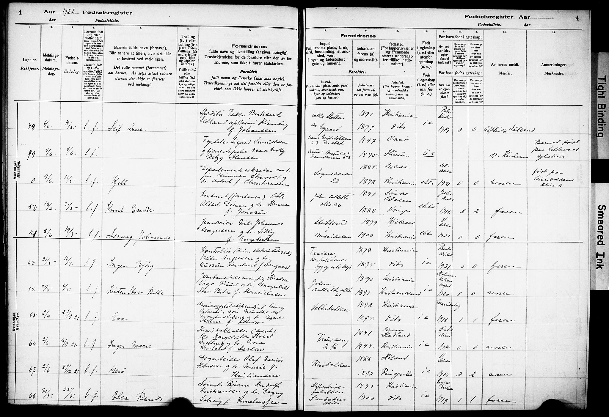 Vestre Aker prestekontor Kirkebøker, AV/SAO-A-10025/J/Ja/L0002: Birth register no. 2, 1922-1926, p. 4