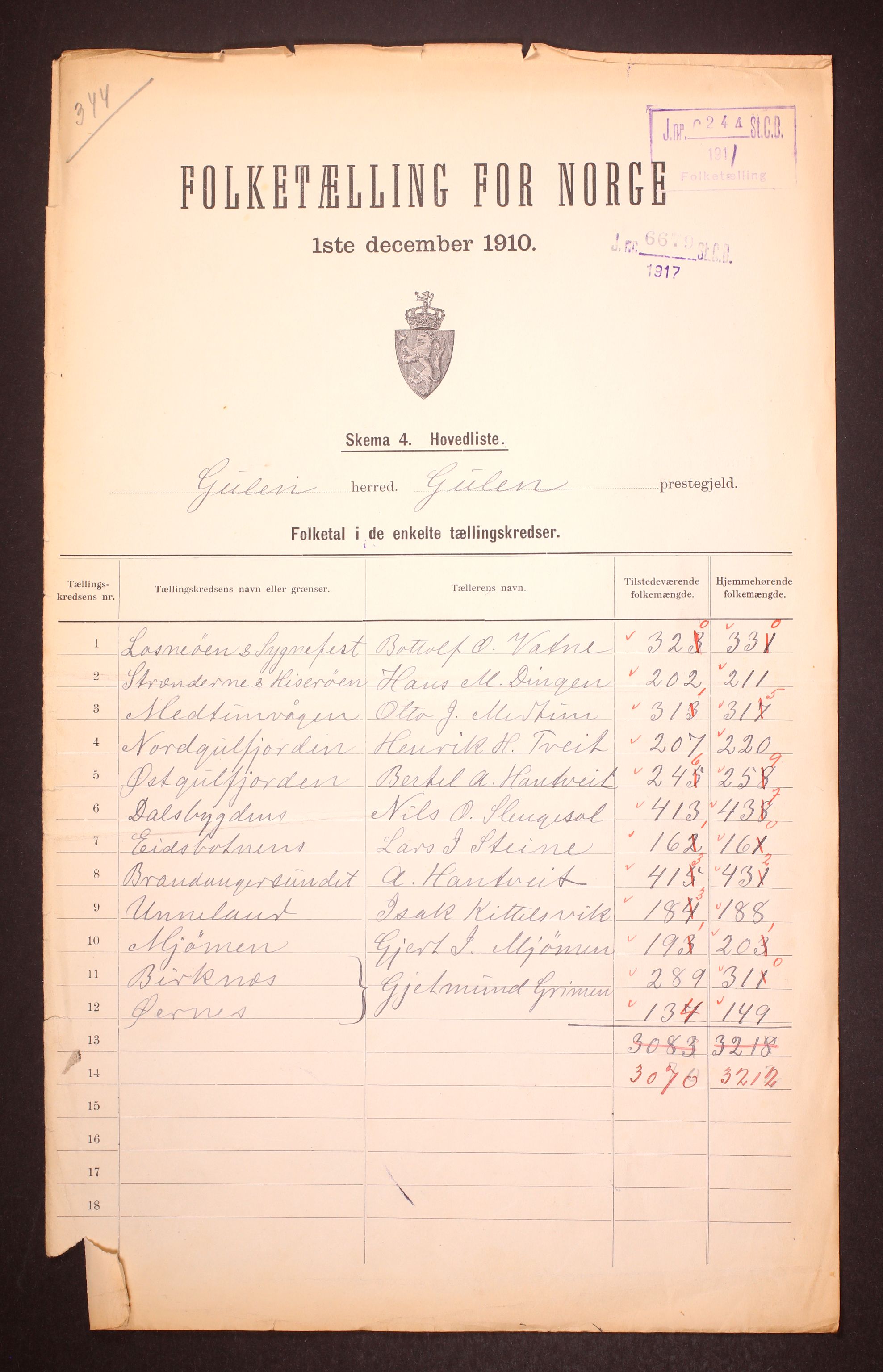 RA, 1910 census for Gulen, 1910, p. 2