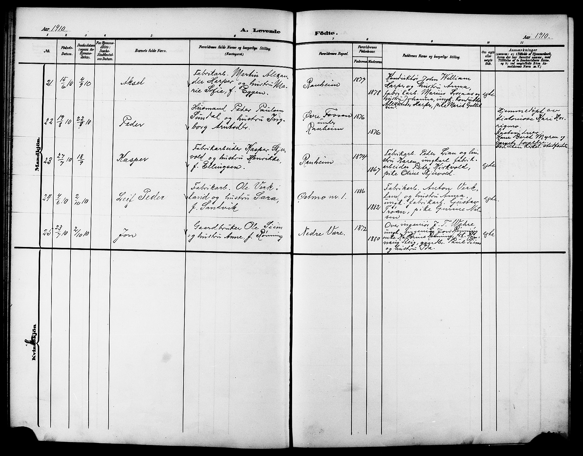 Ministerialprotokoller, klokkerbøker og fødselsregistre - Sør-Trøndelag, AV/SAT-A-1456/615/L0400: Parish register (copy) no. 615C01, 1905-1921