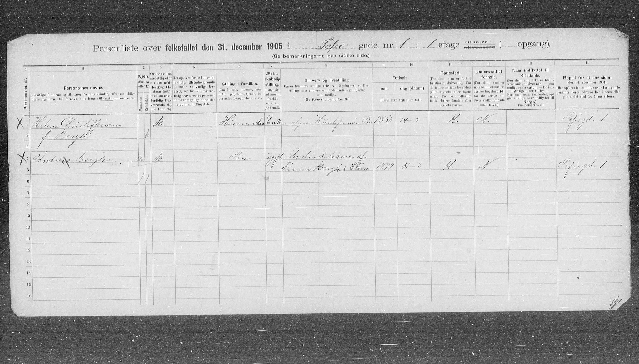 OBA, Municipal Census 1905 for Kristiania, 1905, p. 51183