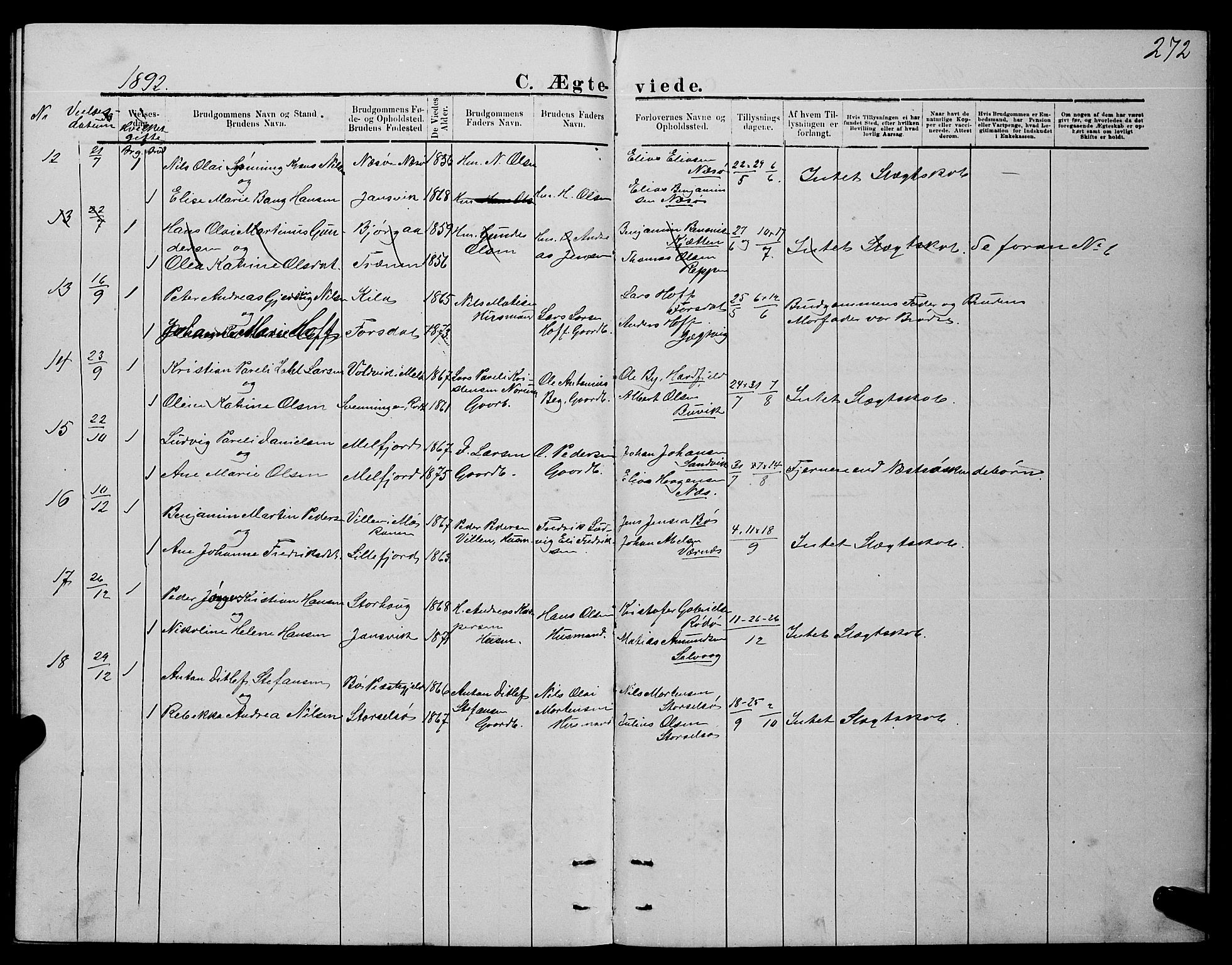 Ministerialprotokoller, klokkerbøker og fødselsregistre - Nordland, SAT/A-1459/841/L0620: Parish register (copy) no. 841C04, 1877-1896, p. 272