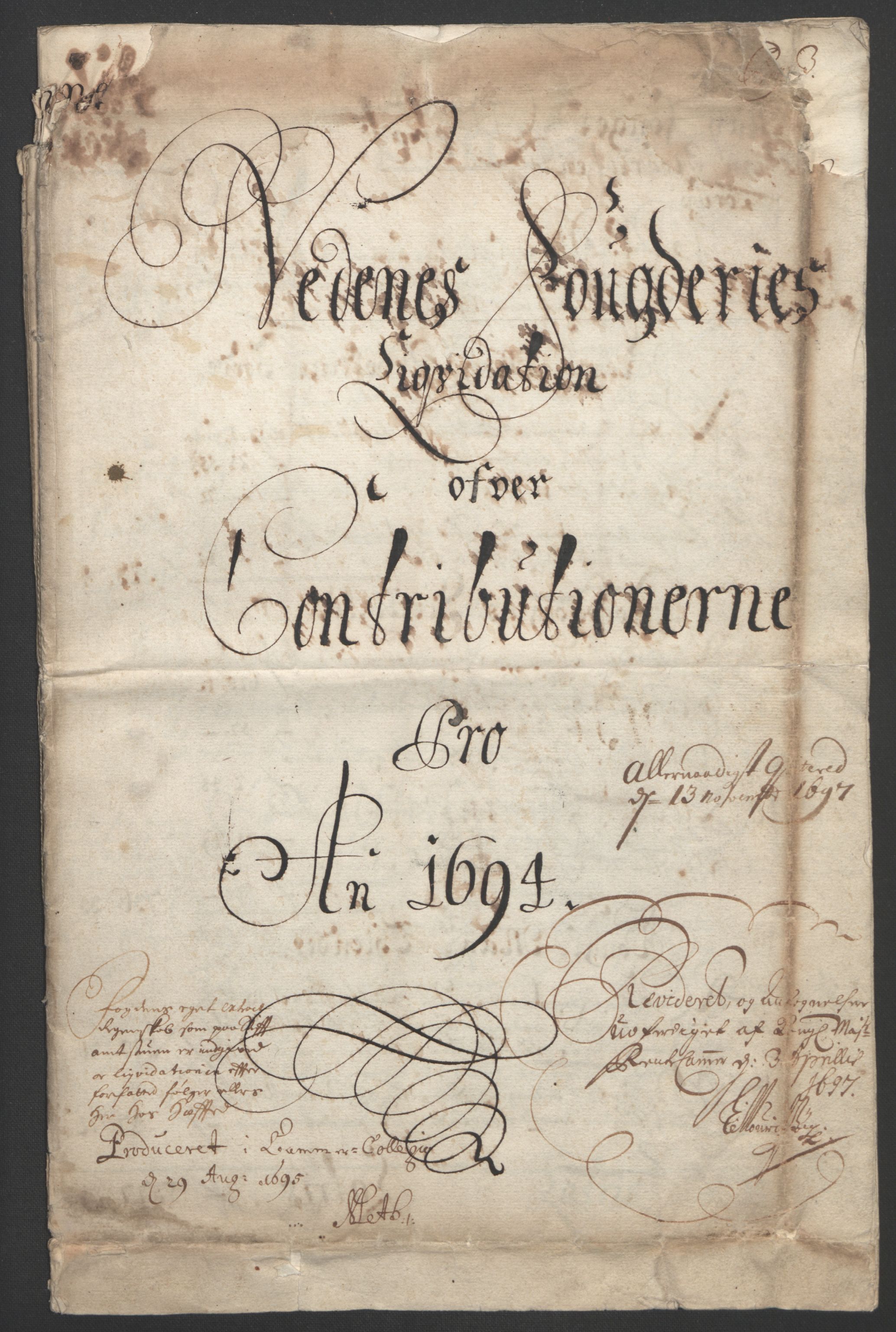 Rentekammeret inntil 1814, Reviderte regnskaper, Fogderegnskap, RA/EA-4092/R39/L2312: Fogderegnskap Nedenes, 1693-1695, p. 111