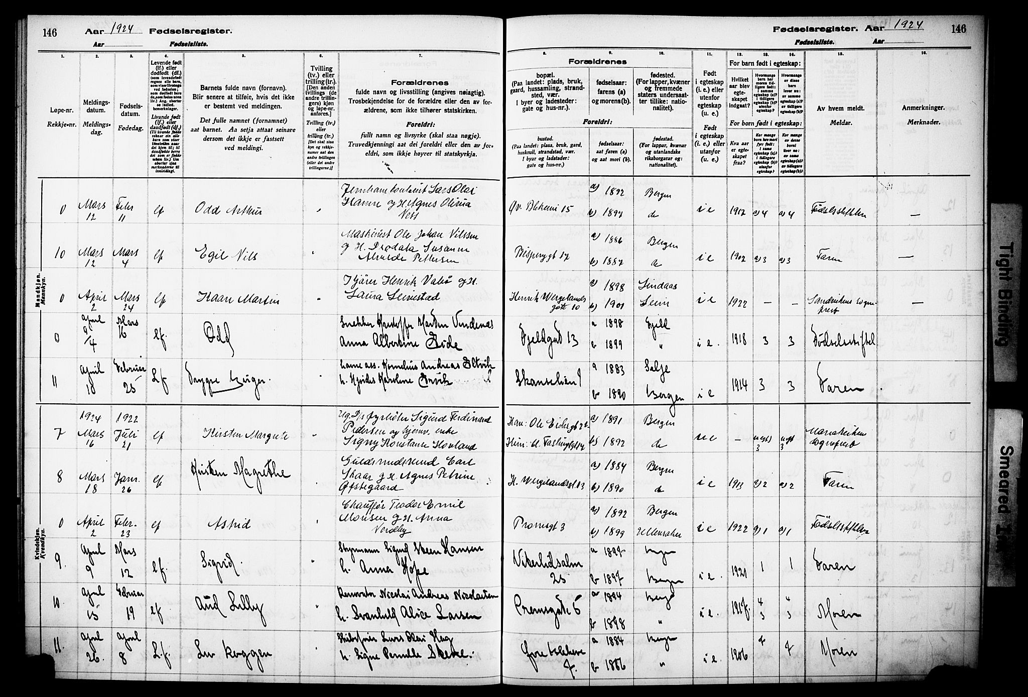 Korskirken sokneprestembete, SAB/A-76101/I/Id/L00A1: Birth register no. A 1, 1916-1929, p. 146