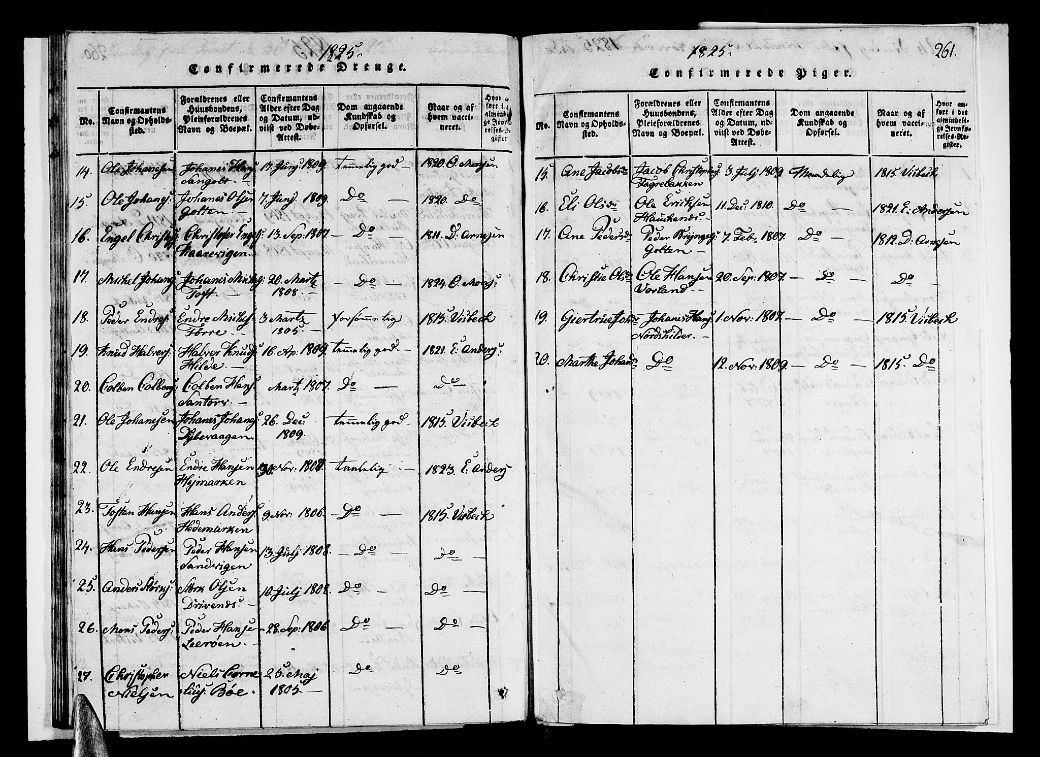 Sund sokneprestembete, AV/SAB-A-99930: Parish register (copy) no. A 1, 1816-1827, p. 261