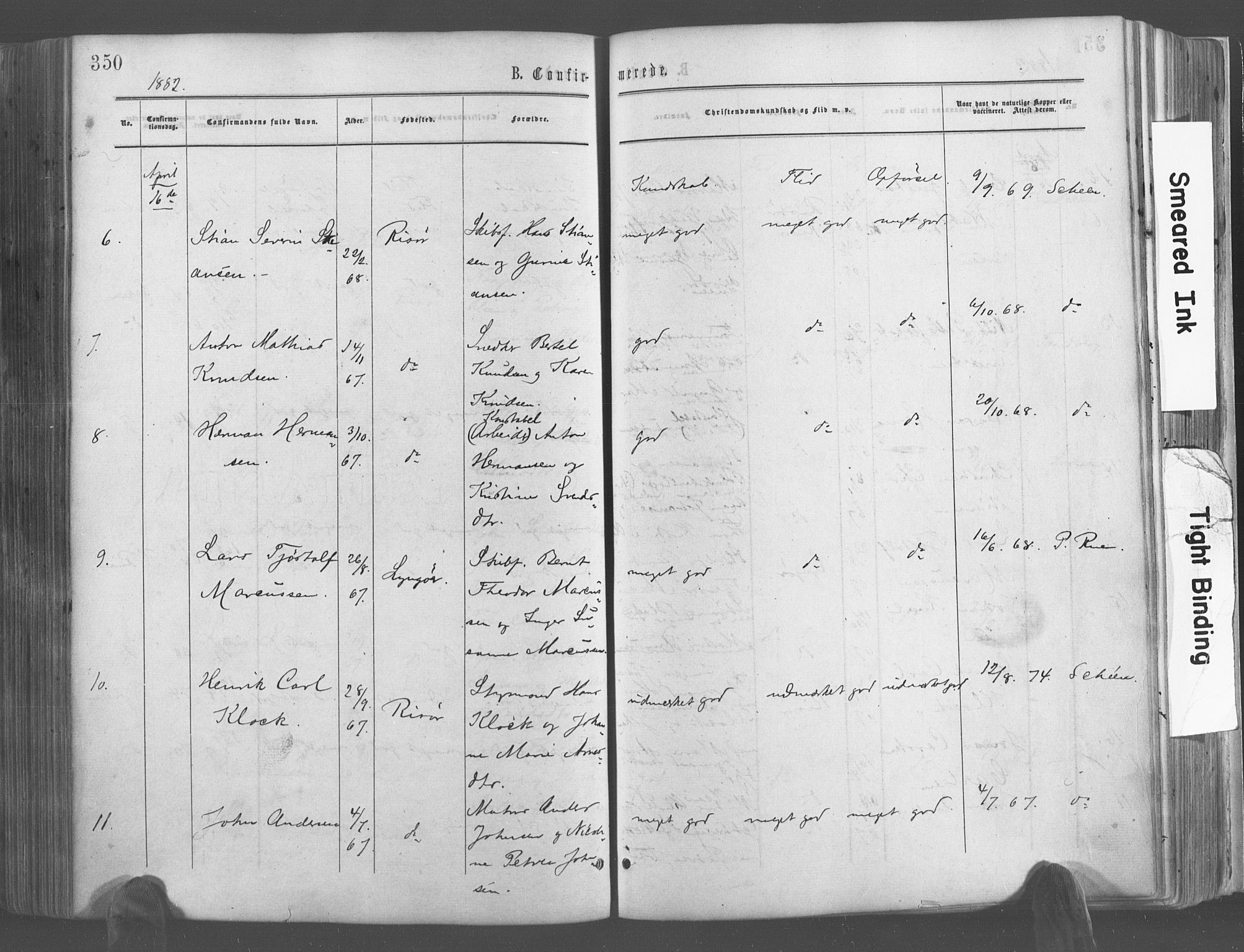 Risør sokneprestkontor, AV/SAK-1111-0035/F/Fa/L0004: Parish register (official) no. A 4, 1865-1882, p. 350