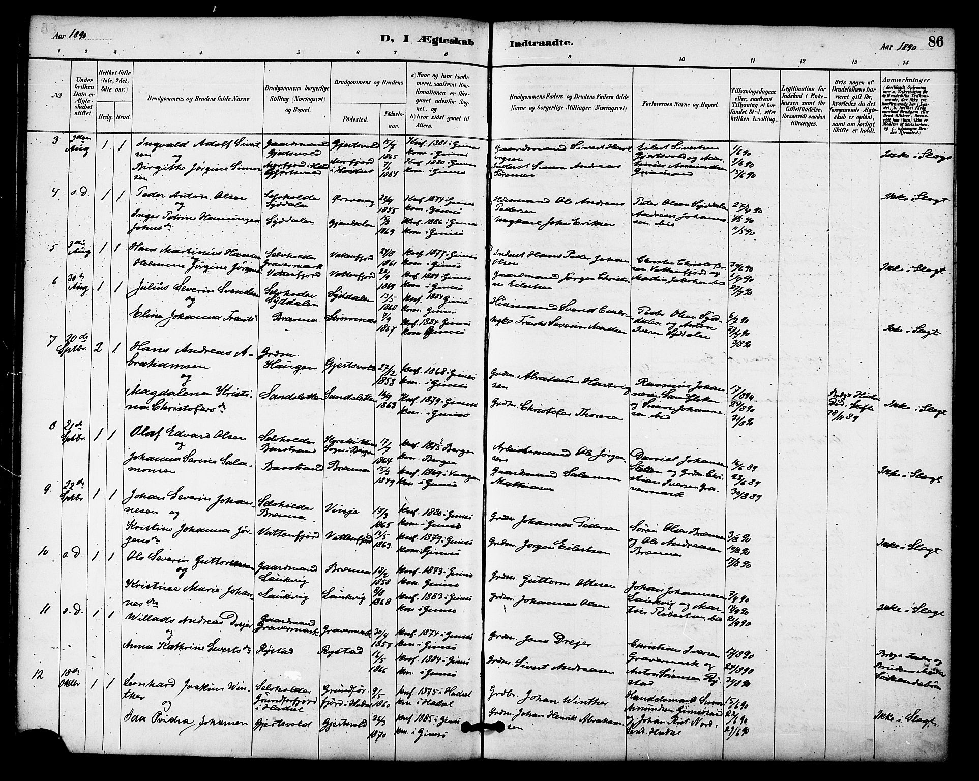 Ministerialprotokoller, klokkerbøker og fødselsregistre - Nordland, AV/SAT-A-1459/876/L1097: Parish register (official) no. 876A03, 1886-1896, p. 86