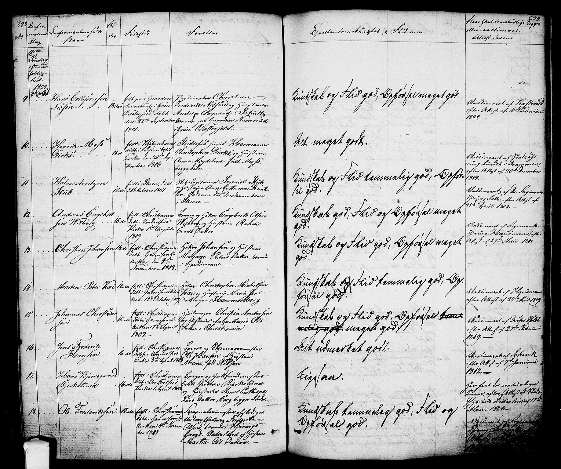 Oslo domkirke Kirkebøker, AV/SAO-A-10752/F/Fa/L0010: Parish register (official) no. 10, 1824-1830, p. 598-599