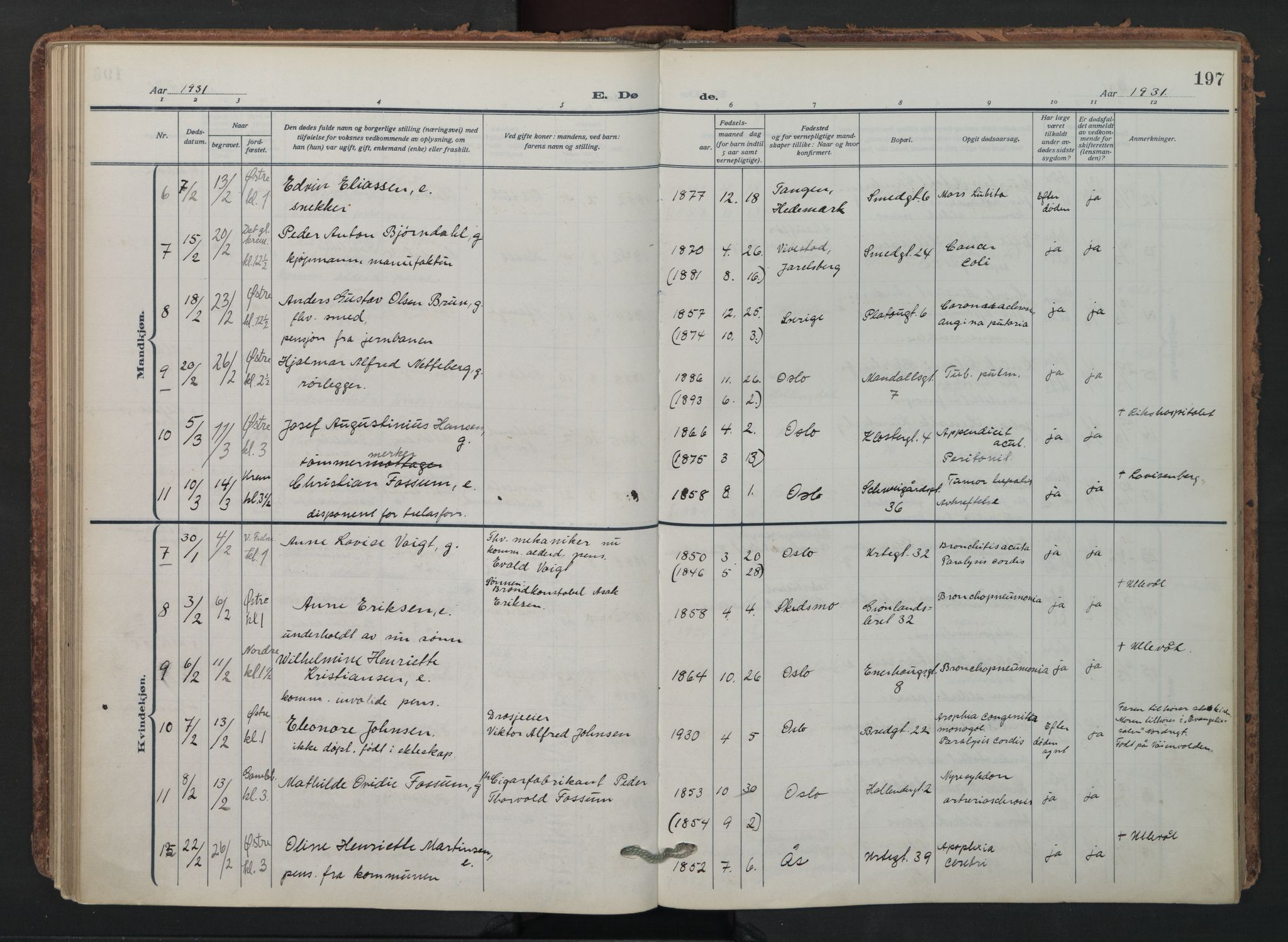 Grønland prestekontor Kirkebøker, SAO/A-10848/F/Fa/L0019: Parish register (official) no. 19, 1918-1938, p. 197