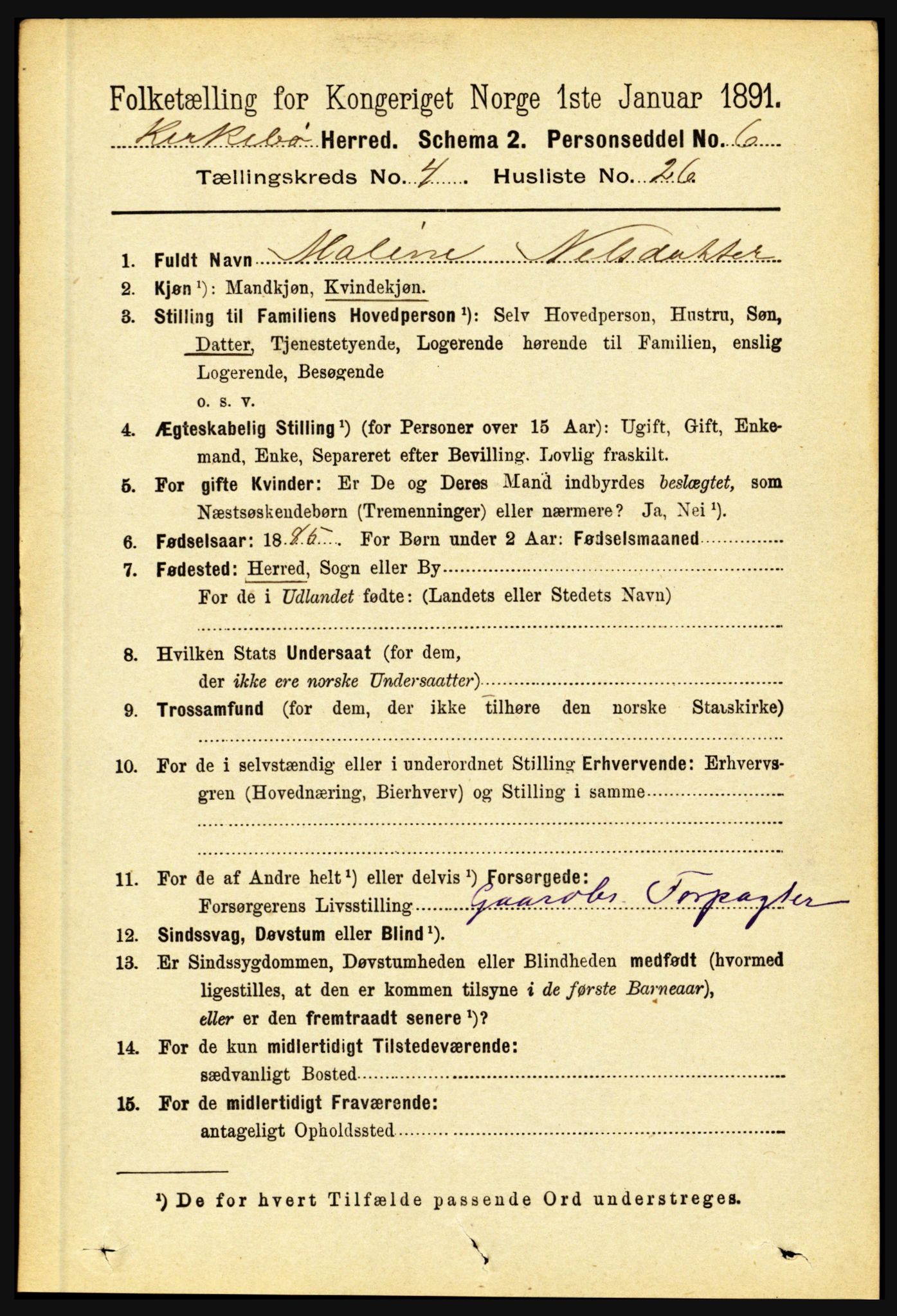 RA, 1891 census for 1416 Kyrkjebø, 1891, p. 1005