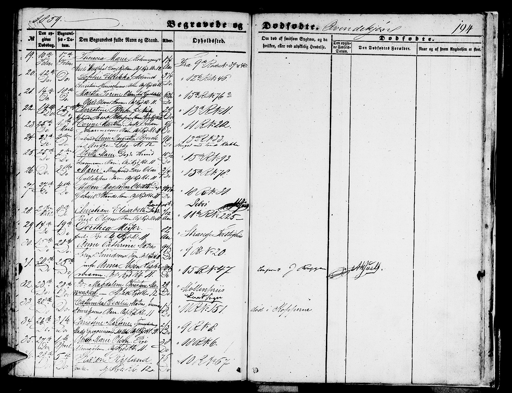 Domkirken sokneprestembete, SAB/A-74801/H/Hab/L0038: Parish register (copy) no. E 2, 1847-1859, p. 194