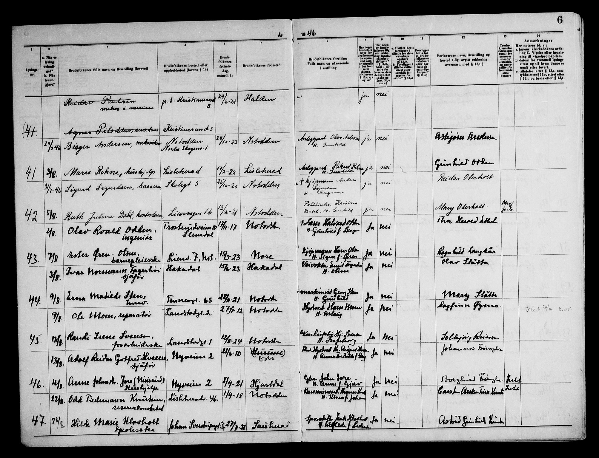 Notodden kirkebøker, AV/SAKO-A-290/H/Ha/L0002: Banns register no. 2, 1946-1958, p. 6