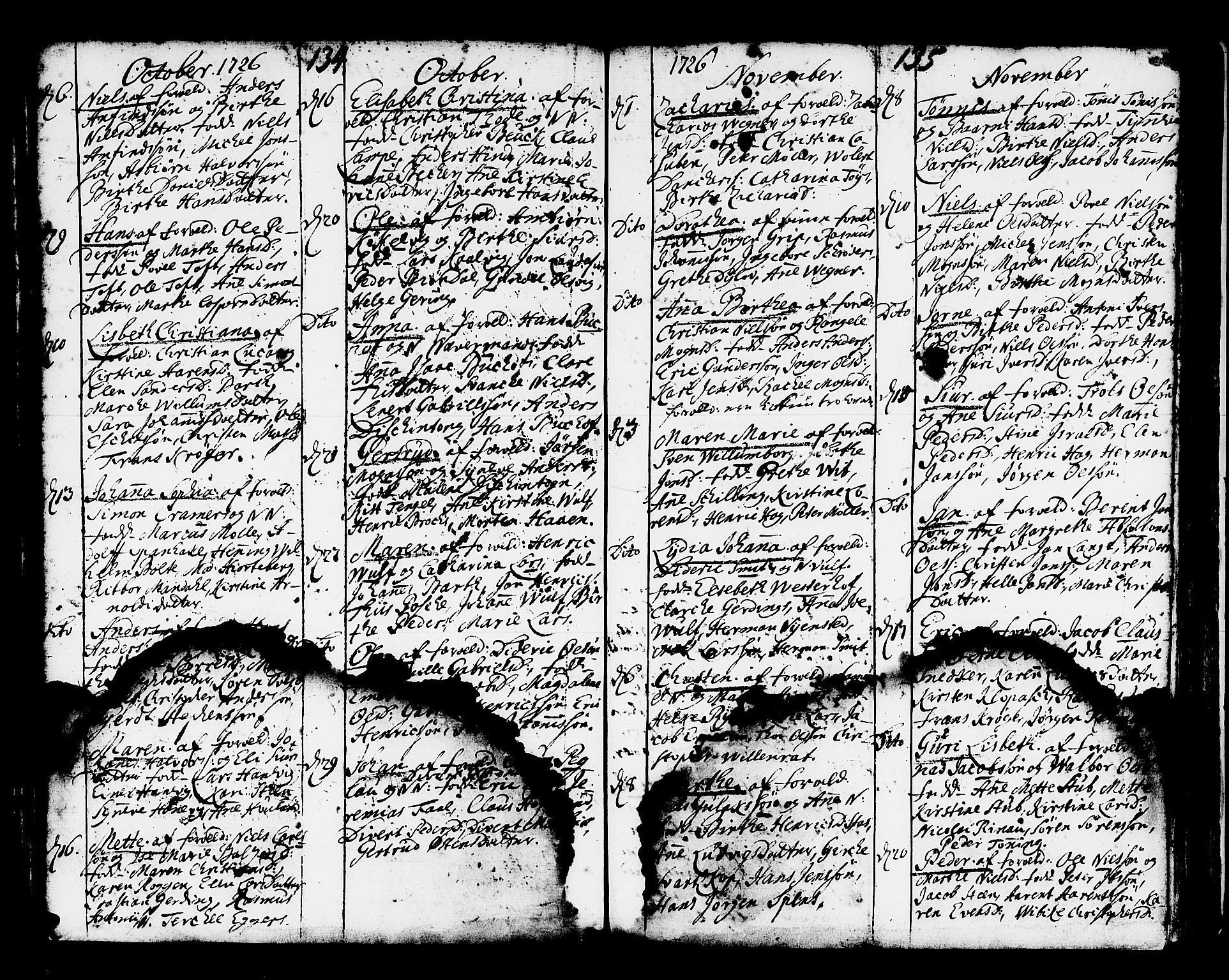 Domkirken sokneprestembete, AV/SAB-A-74801/H/Haa/L0001: Parish register (official) no. A 1, 1719-1732, p. 134-135