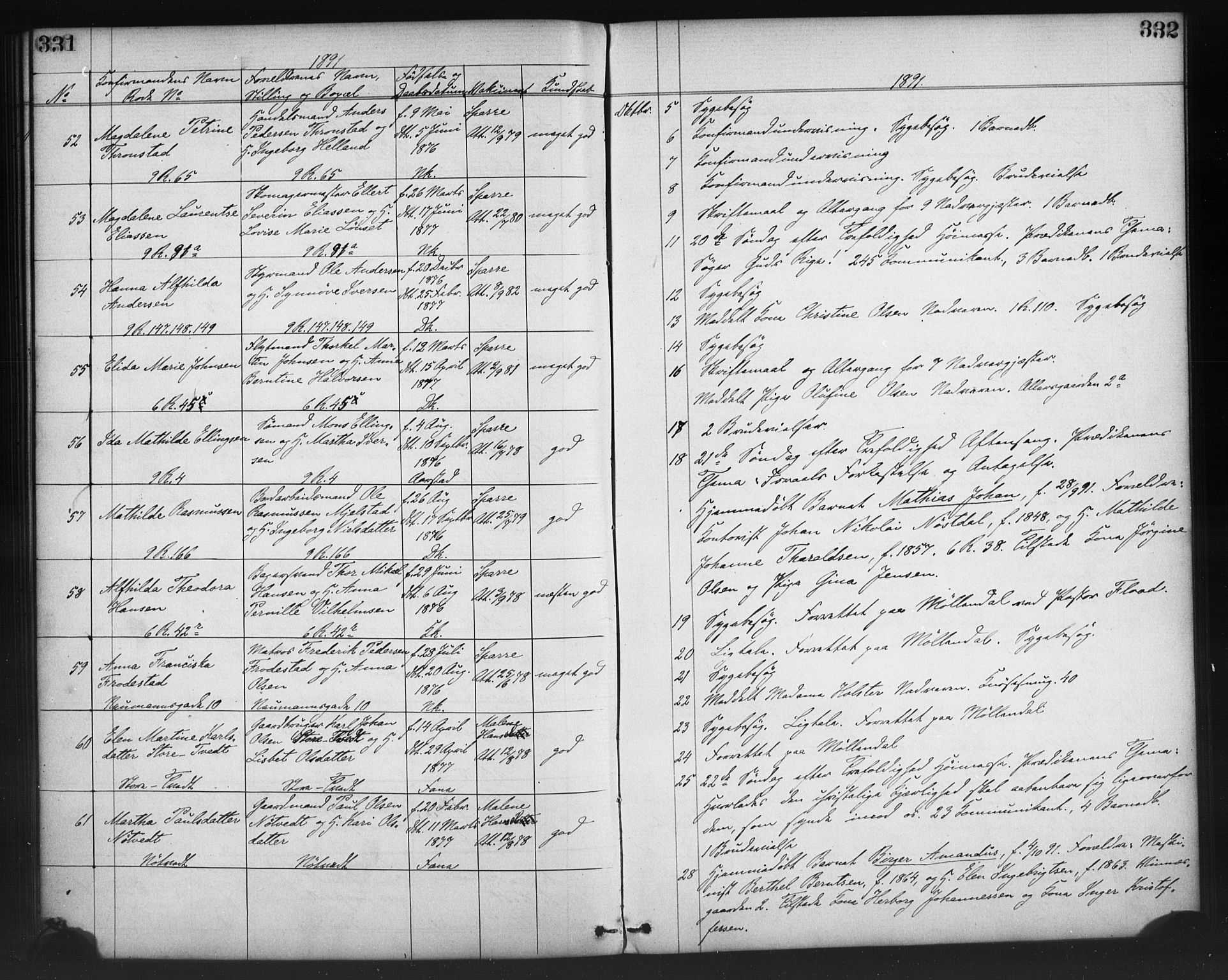 Nykirken Sokneprestembete, SAB/A-77101/H/Haa/L0065: Curate's parish register no. A 2, 1876-1897, p. 331-332