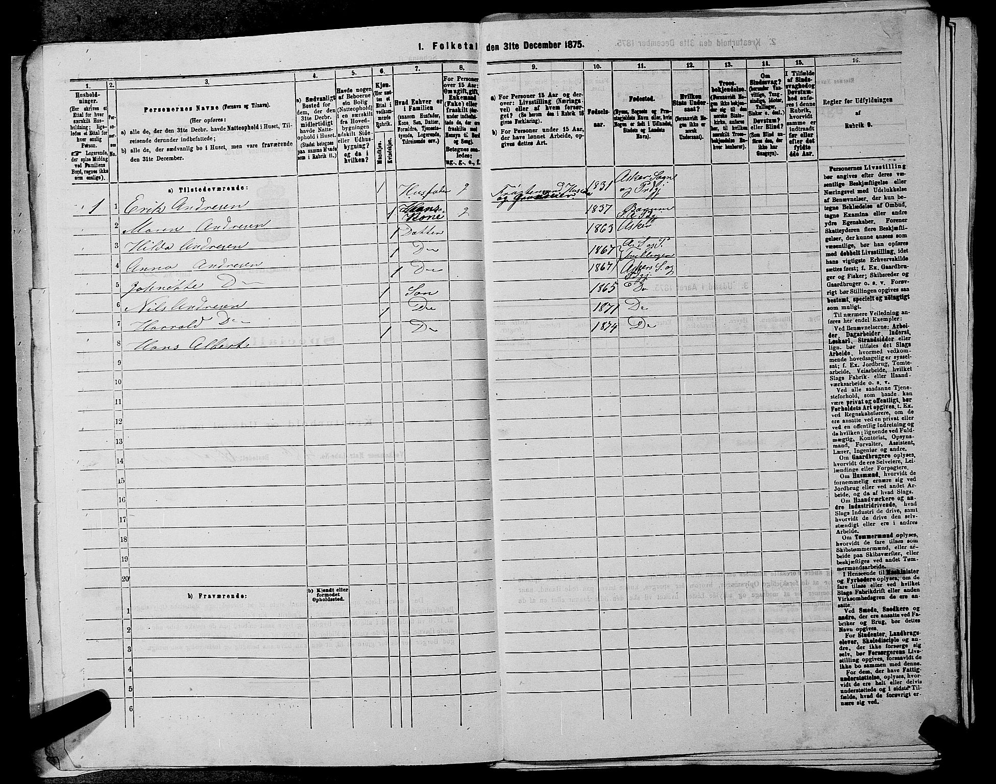 RA, 1875 census for 0220P Asker, 1875, p. 354