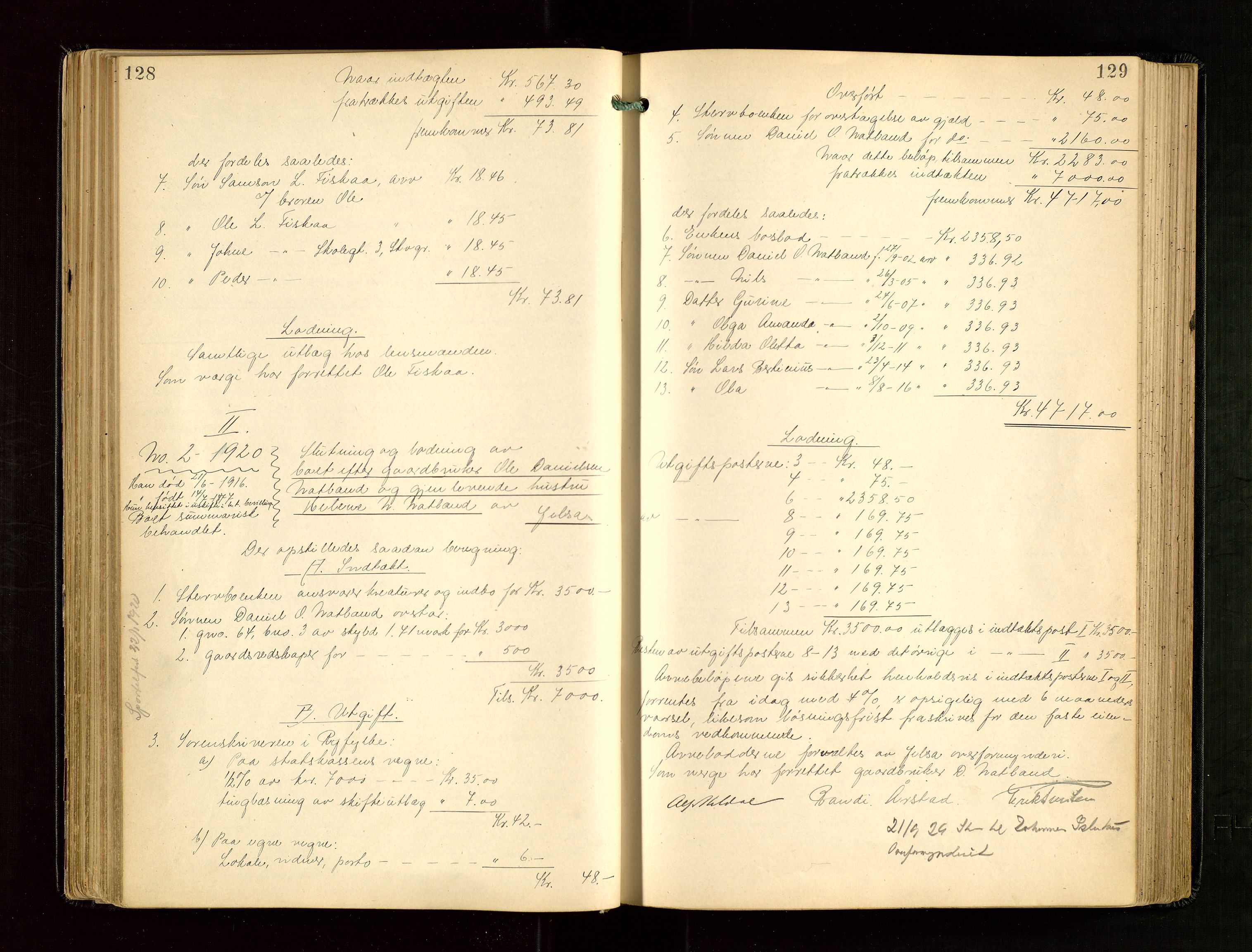 Ryfylke tingrett, SAST/A-100055/001/IV/IVG/L0005: Skifteudlodningsprotokoll Med register, 1918-1924, p. 128-129